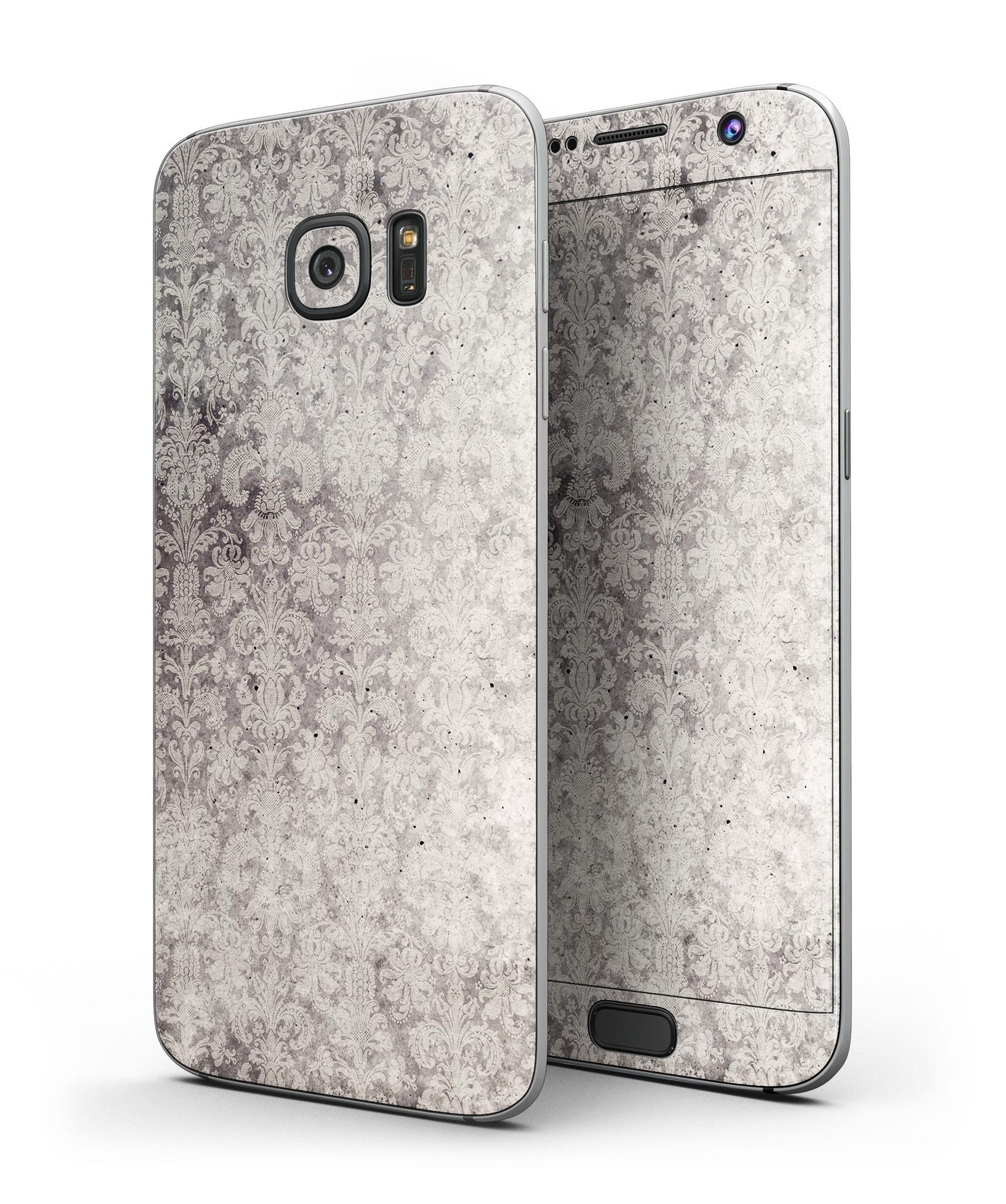 Faded Brown Vertical Damask Pattern skin kit for Samsung Galaxy S7 and S7 Edge, showcasing a stylish design and premium vinyl material.