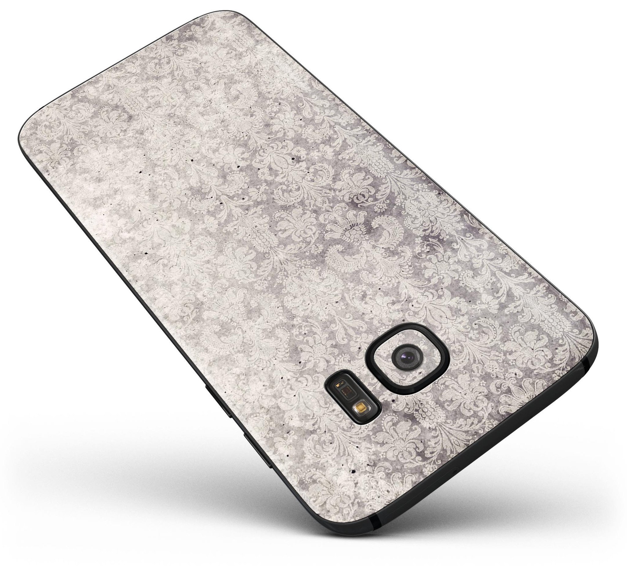 Faded Brown Vertical Damask Pattern skin kit for Samsung Galaxy S7 and S7 Edge, showcasing a stylish design and premium vinyl material.