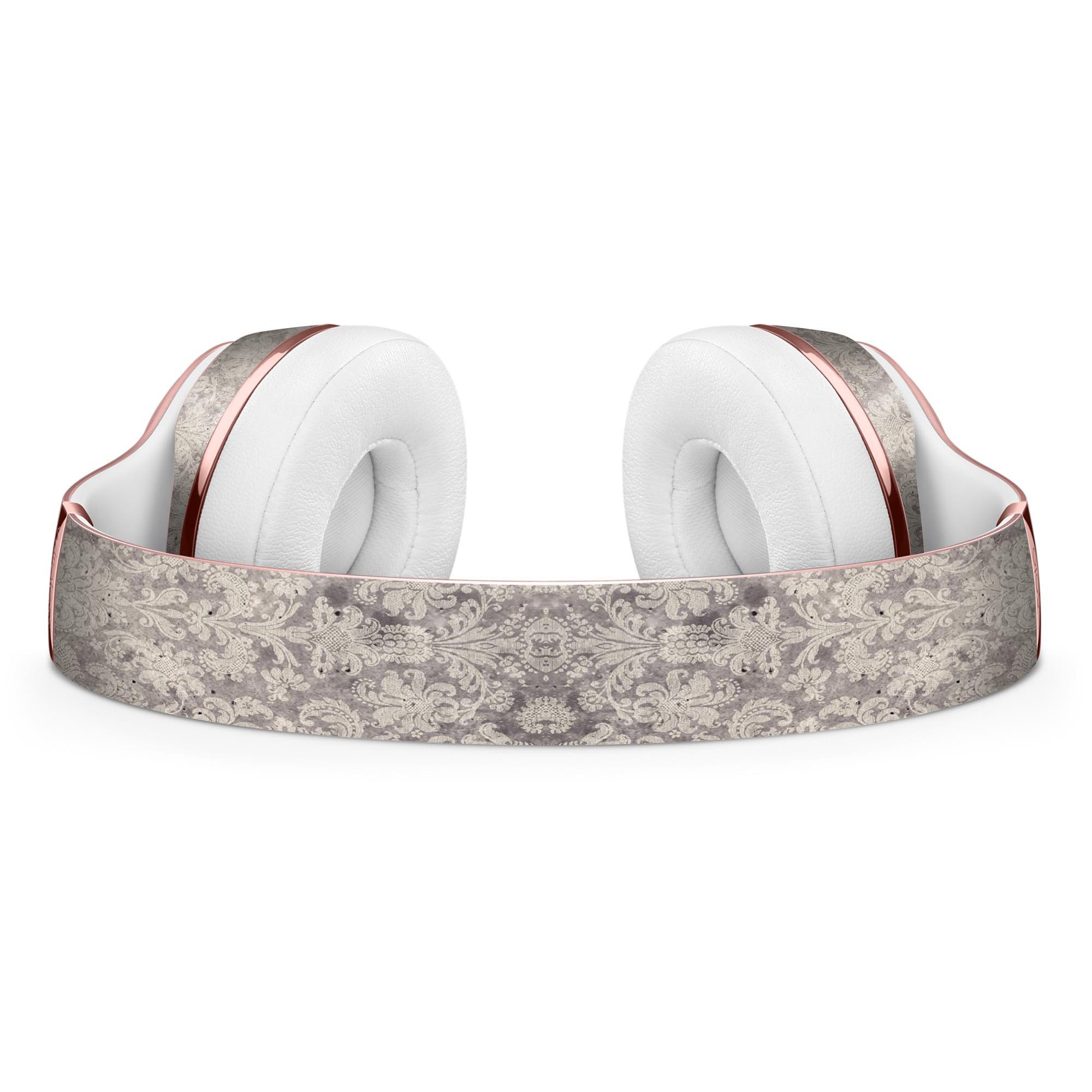 Faded brown vertical damask pattern skin kit for Beats by Dre Solo 3 Wireless Headphones, showcasing stylish design and premium quality.