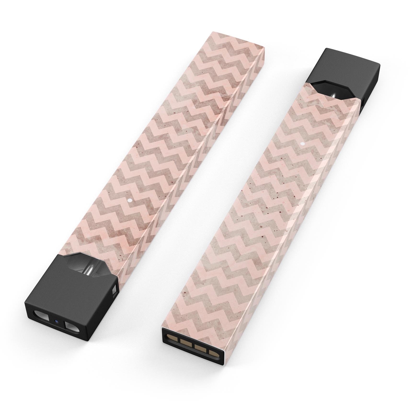 Faded Cocoa and Light Pink Chevron Pattern decal for JUUL vaping device, showcasing a stylish design with protective features.