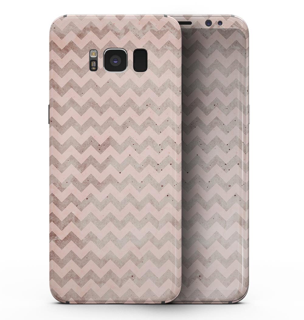 Samsung Galaxy S8 with Faded Cocoa and Light Pink Chevron Pattern skin, showcasing a stylish design that protects the device.