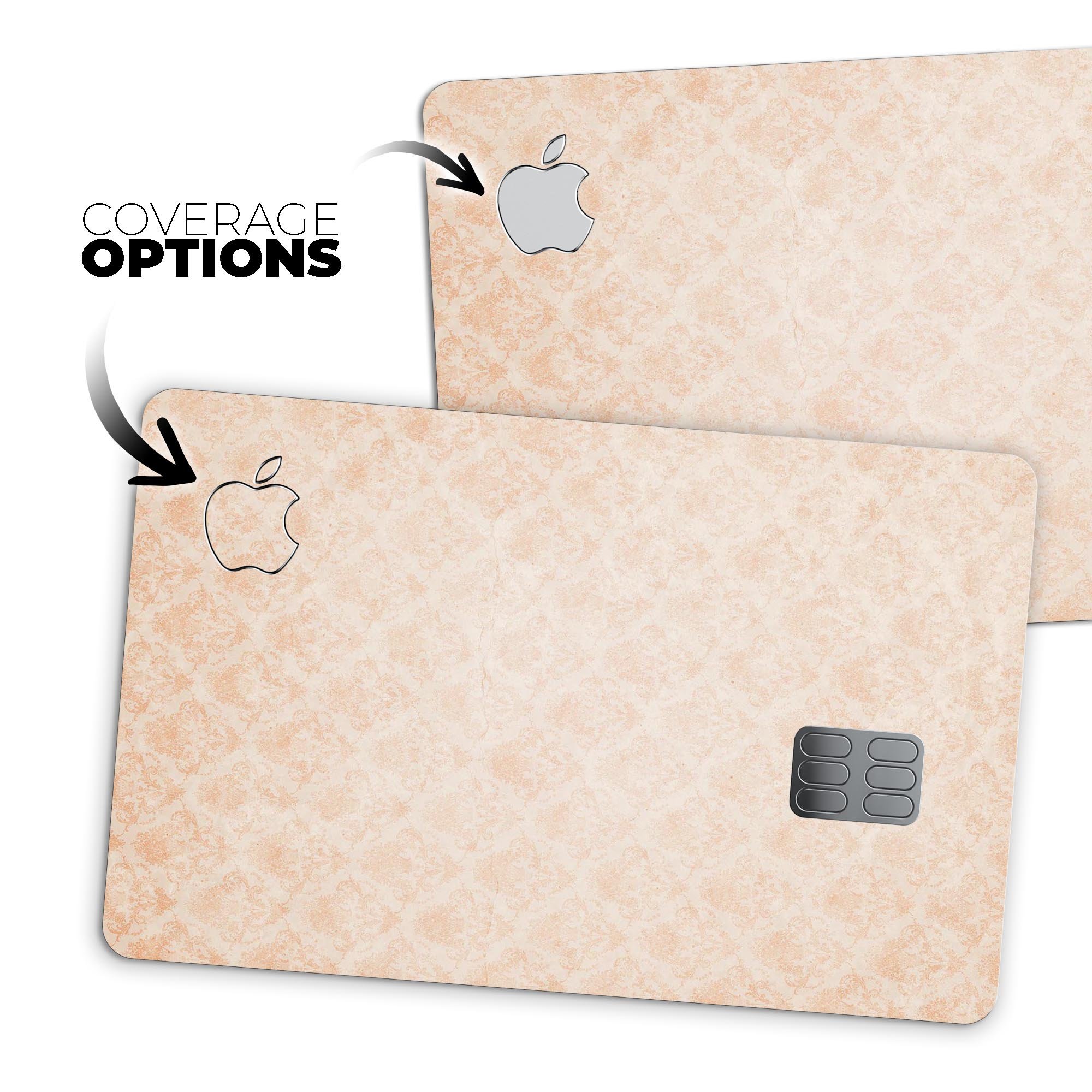Faded Coral Grunge Royal Pattern skin applied to an Apple Card, showcasing its vibrant design and protective features.
