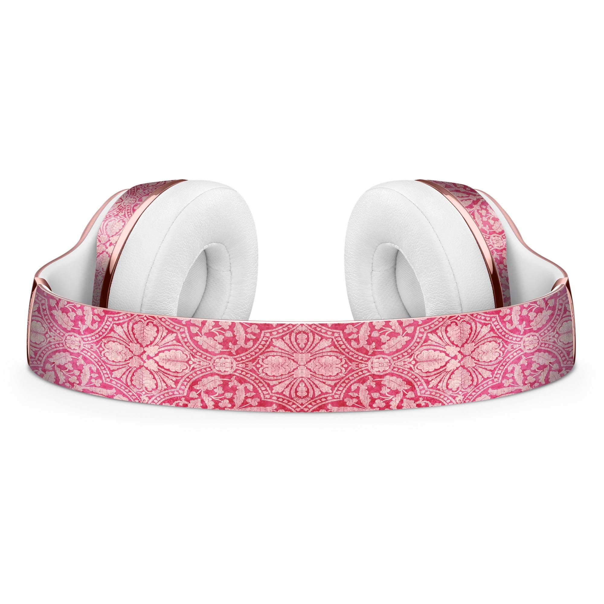 Faded Deep Pink Damask Pattern Skin Kit for Beats by Dre Solo 3 Wireless Headphones, showcasing intricate design and premium vinyl material.
