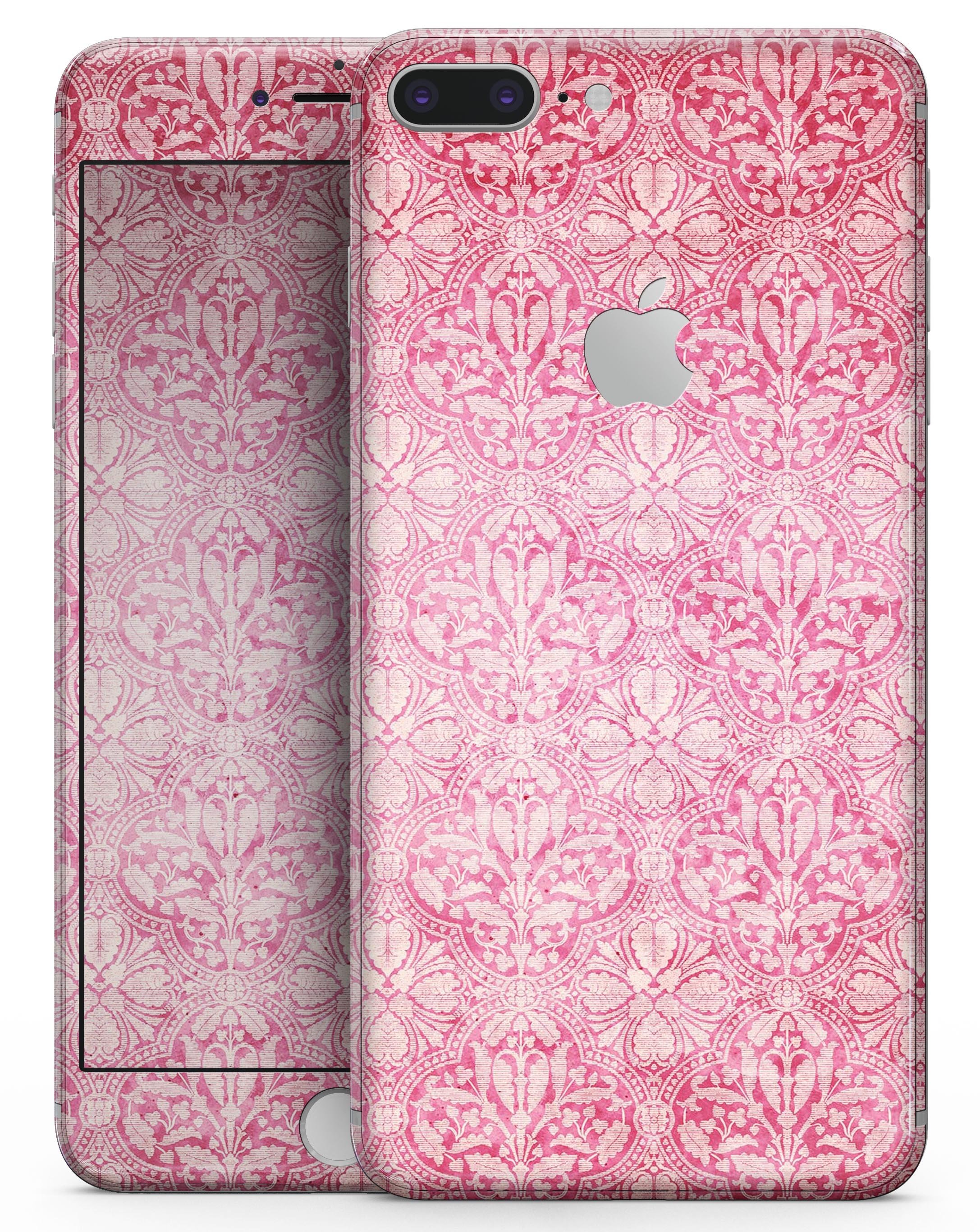 Faded Deep Pink Damask Pattern skin for iPhone 8 and 8 Plus, showcasing a stylish design with a premium vinyl finish.