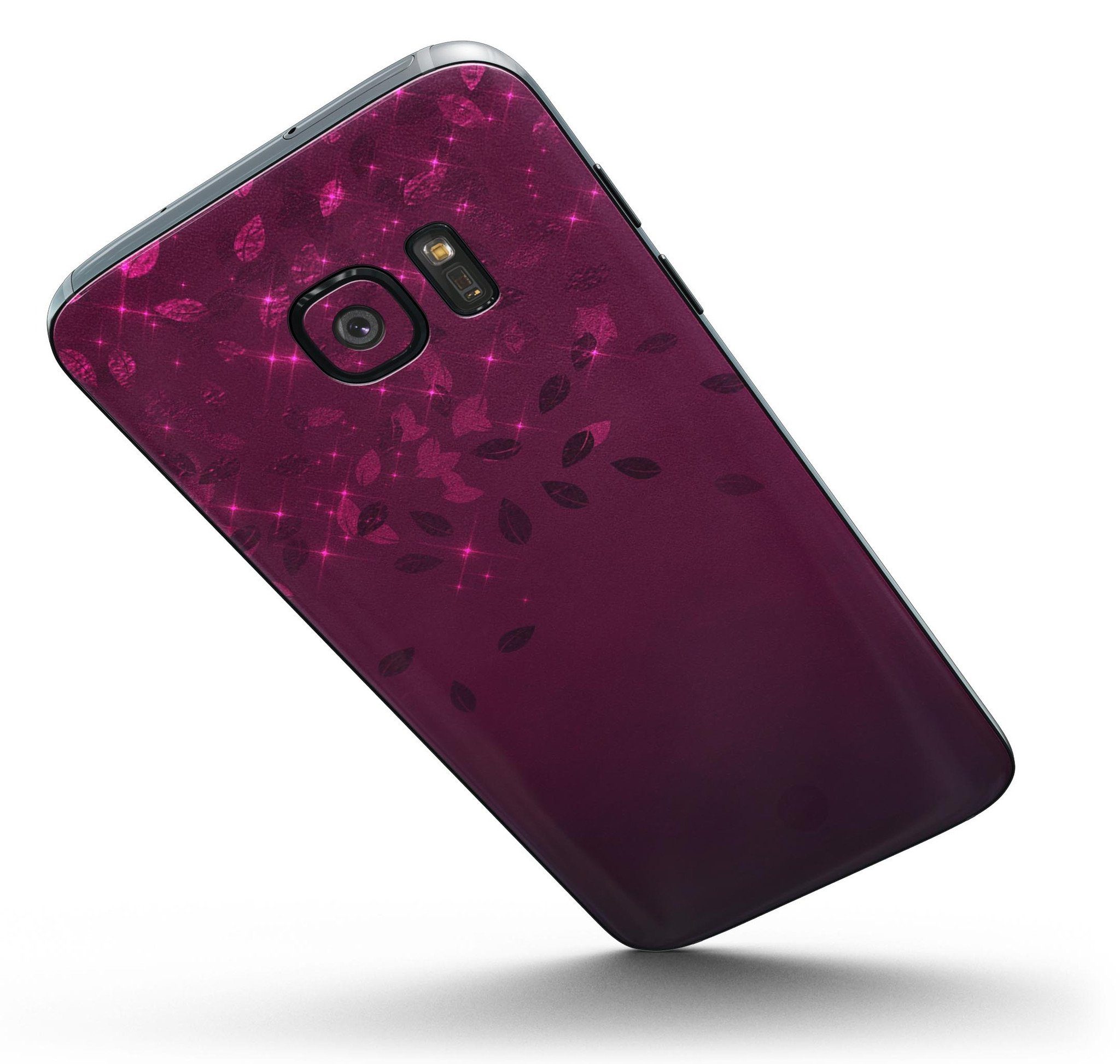 Faded Falling Leaves Full Body Skin-Kit for Samsung Galaxy S7/S7 Edge, showcasing burgundy leaf design on a sleek device.