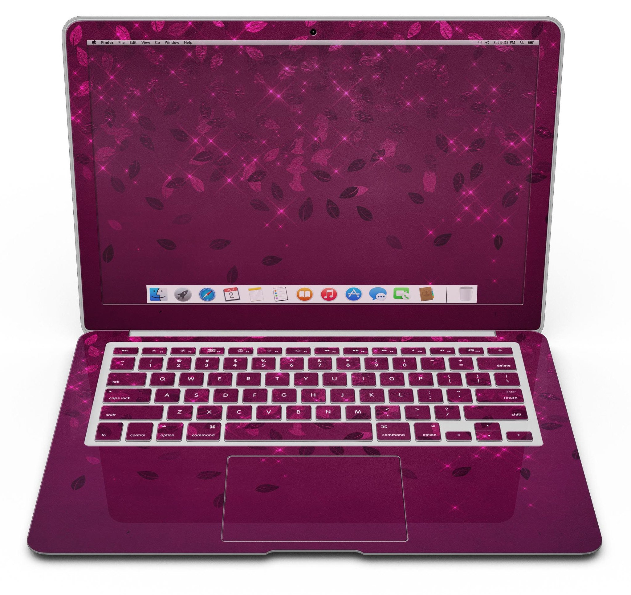 Faded Falling Leaves of Burgundy MacBook Air skin kit showcasing a beautiful leaf design on a sleek laptop surface.