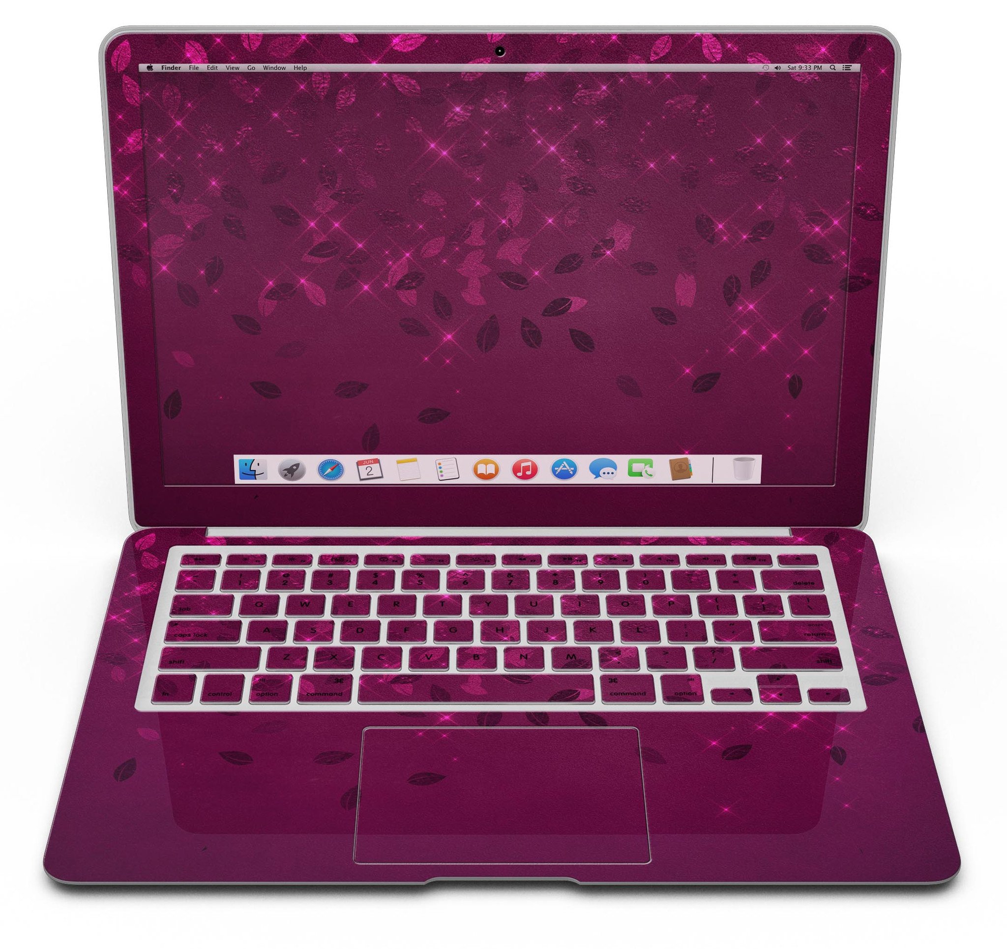 Faded Falling Leaves of Burgundy MacBook Air skin kit showcasing a beautiful leaf design on a sleek laptop surface.