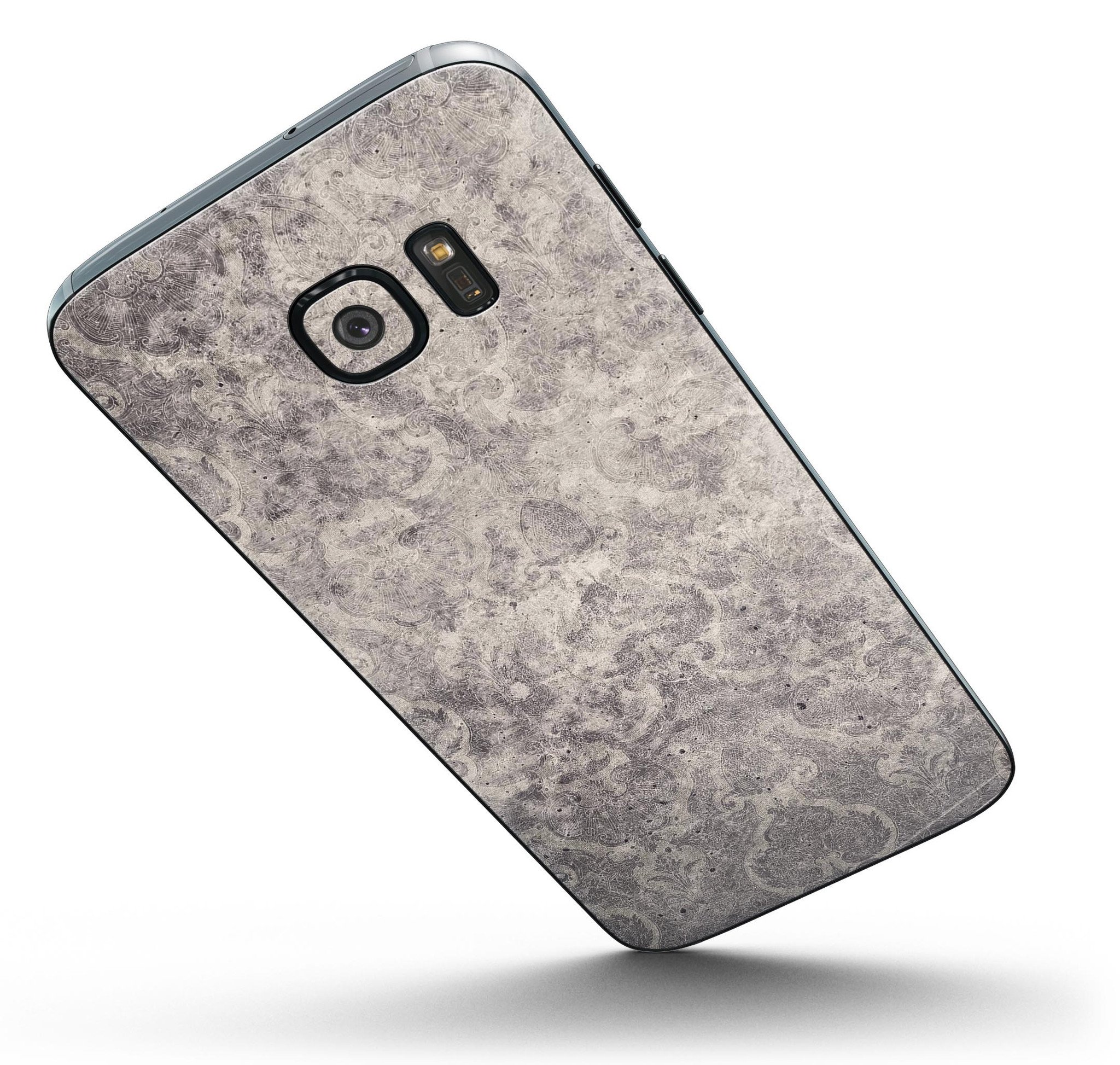 Faded Gray Cauliflower Damask Pattern skin kit for Samsung Galaxy S7 and S7 Edge, showcasing a stylish design and premium vinyl material.