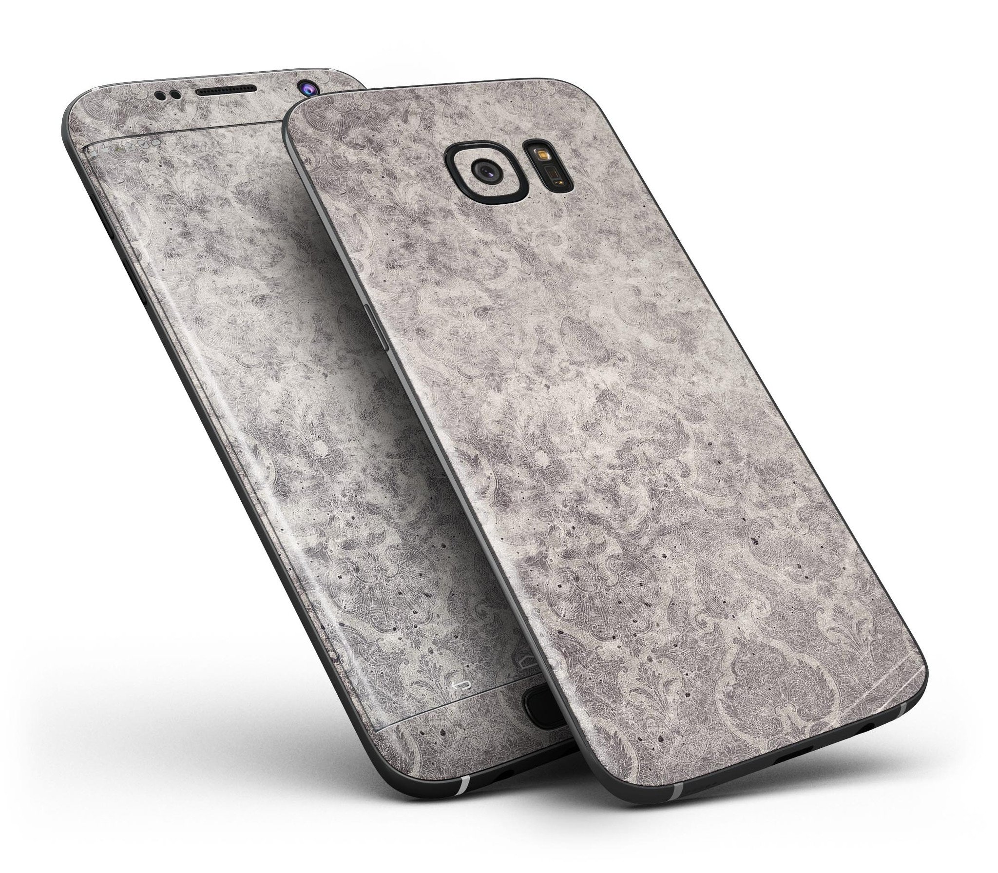 Faded Gray Cauliflower Damask Pattern skin kit for Samsung Galaxy S7 and S7 Edge, showcasing a stylish design and premium vinyl material.