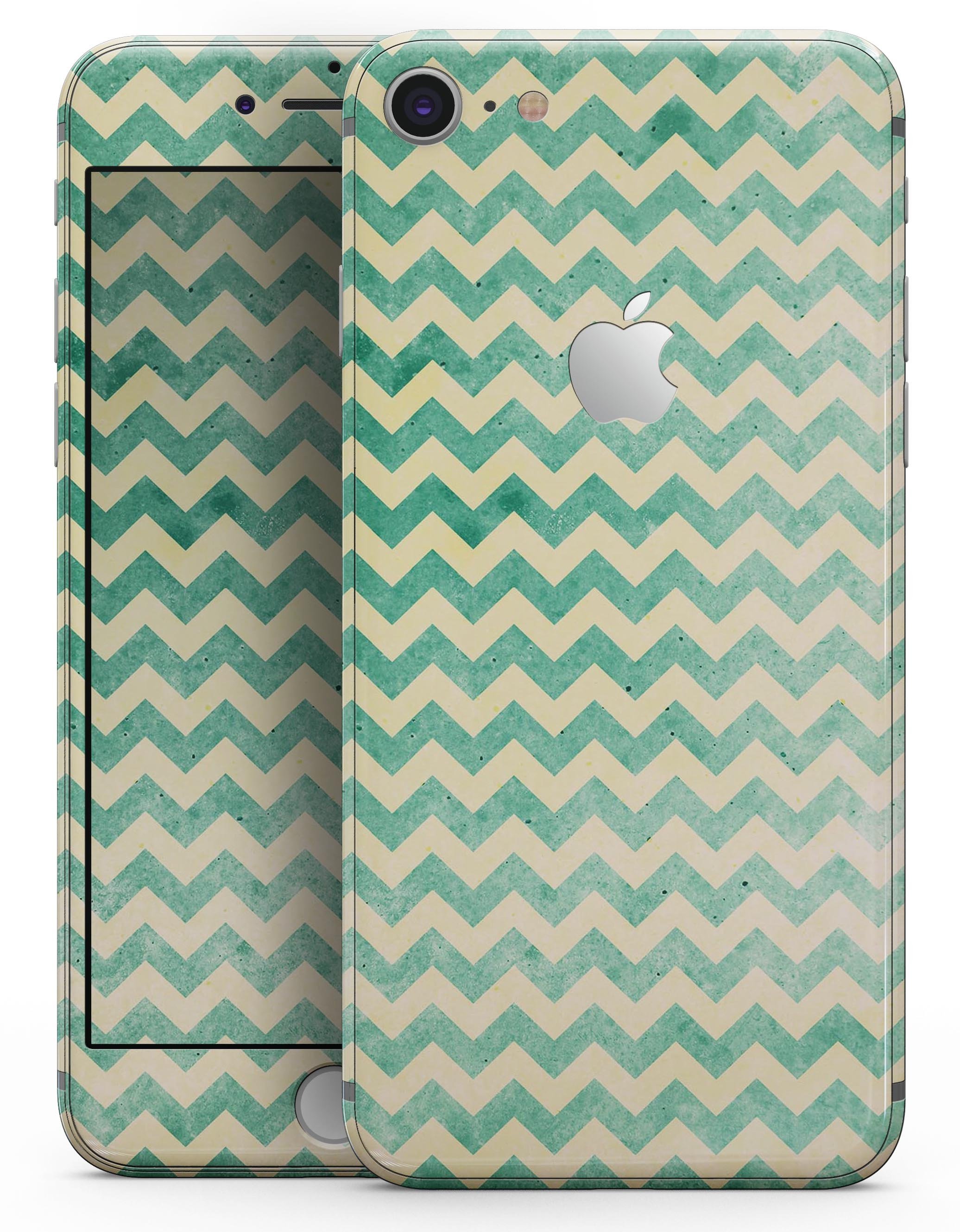 Faded Green Chevron Pattern Skin-Kit for iPhone 8 and 8 Plus, showcasing a stylish design with a smooth finish.