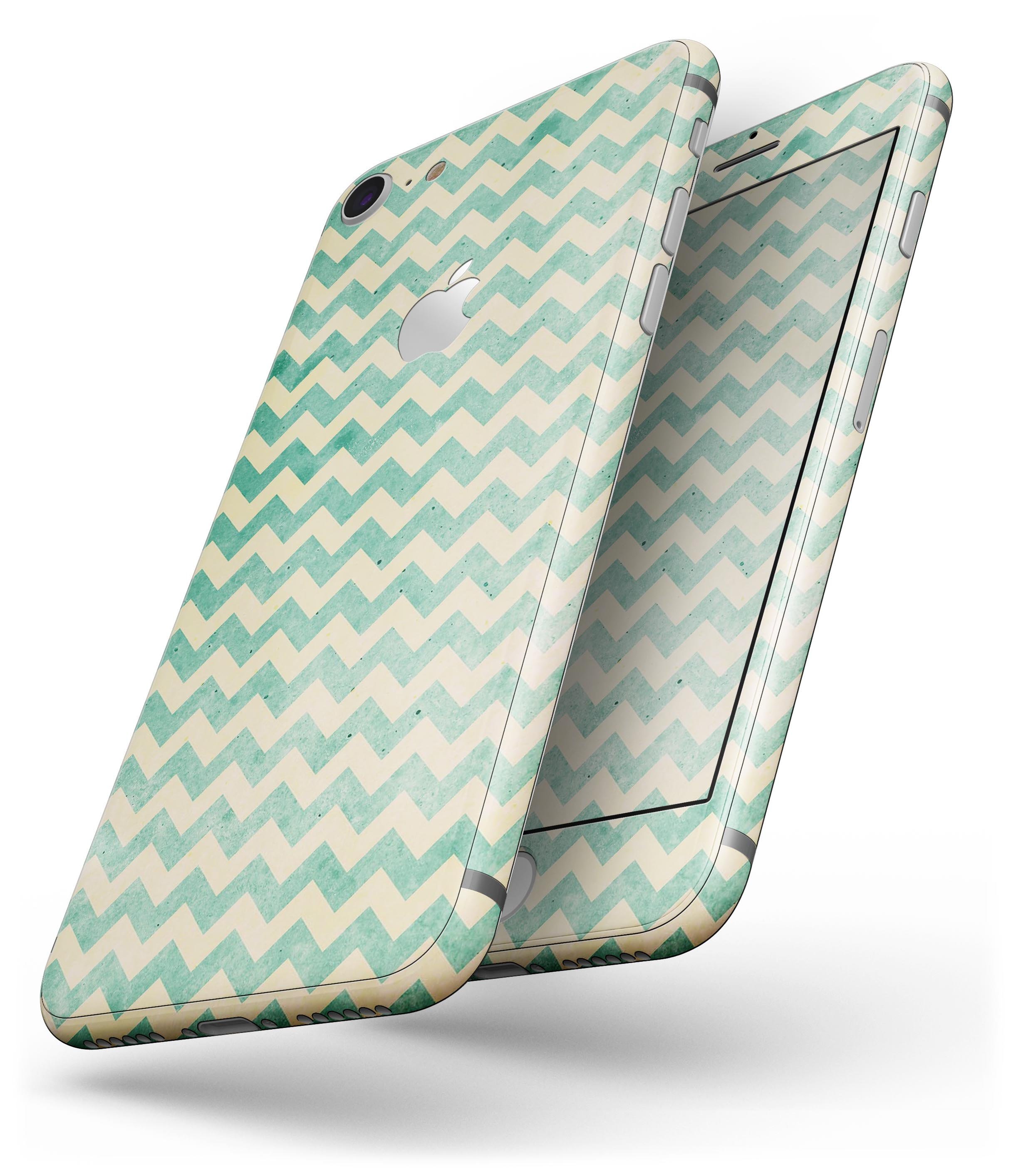 Faded Green Chevron Pattern Skin-Kit for iPhone 8 and 8 Plus, showcasing a stylish design with a smooth finish.