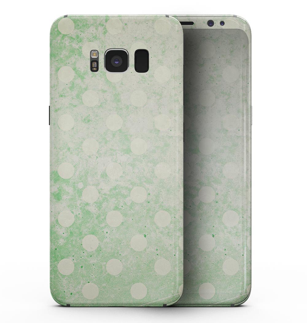 Faded Grunge Green White Polka Dot Pattern skin for Samsung Galaxy S8, showcasing a stylish design that protects the device.