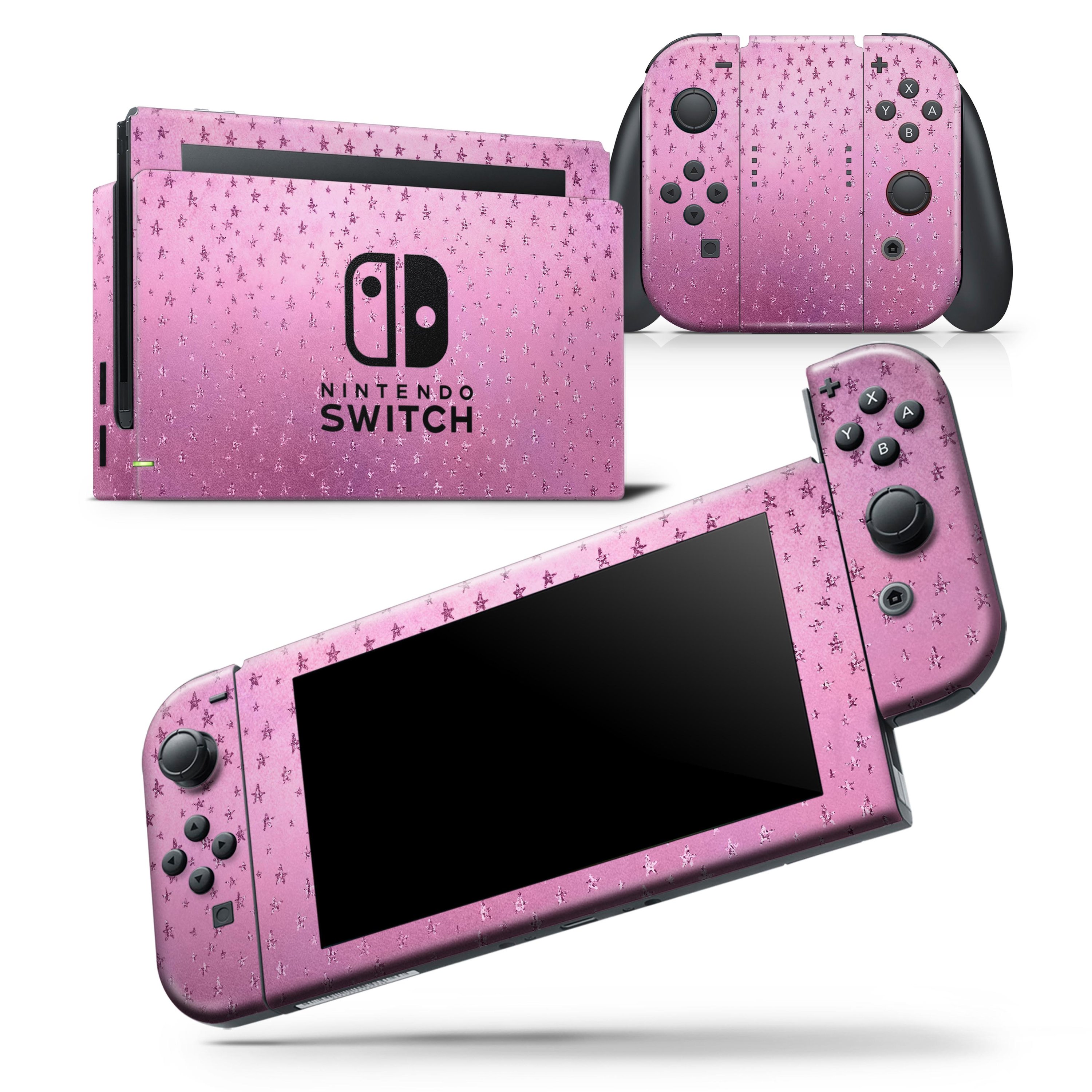 Faded Micro Pink Stars skin wrap decal for Nintendo Switch Lite, showcasing a stylish design that fits snugly on the console and controllers.