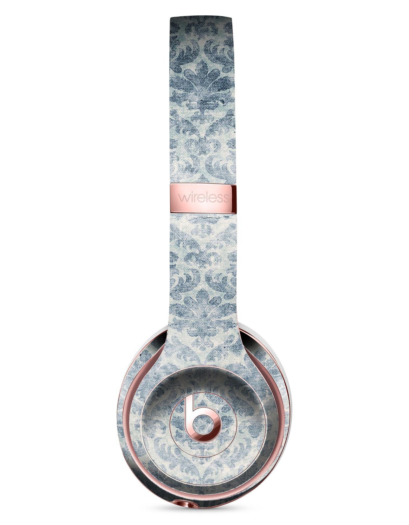Faded Navy Floral Damask Pattern Skin Kit for Beats by Dre Solo 3 Wireless Headphones, showcasing elegant floral design.