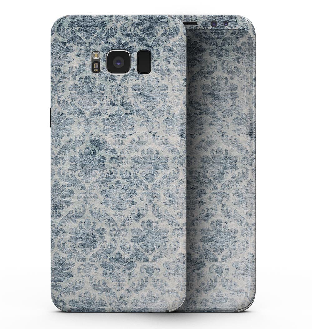 Faded Navy Floral Damask Pattern skin for Samsung Galaxy S8, showcasing vibrant floral design on a sleek device.