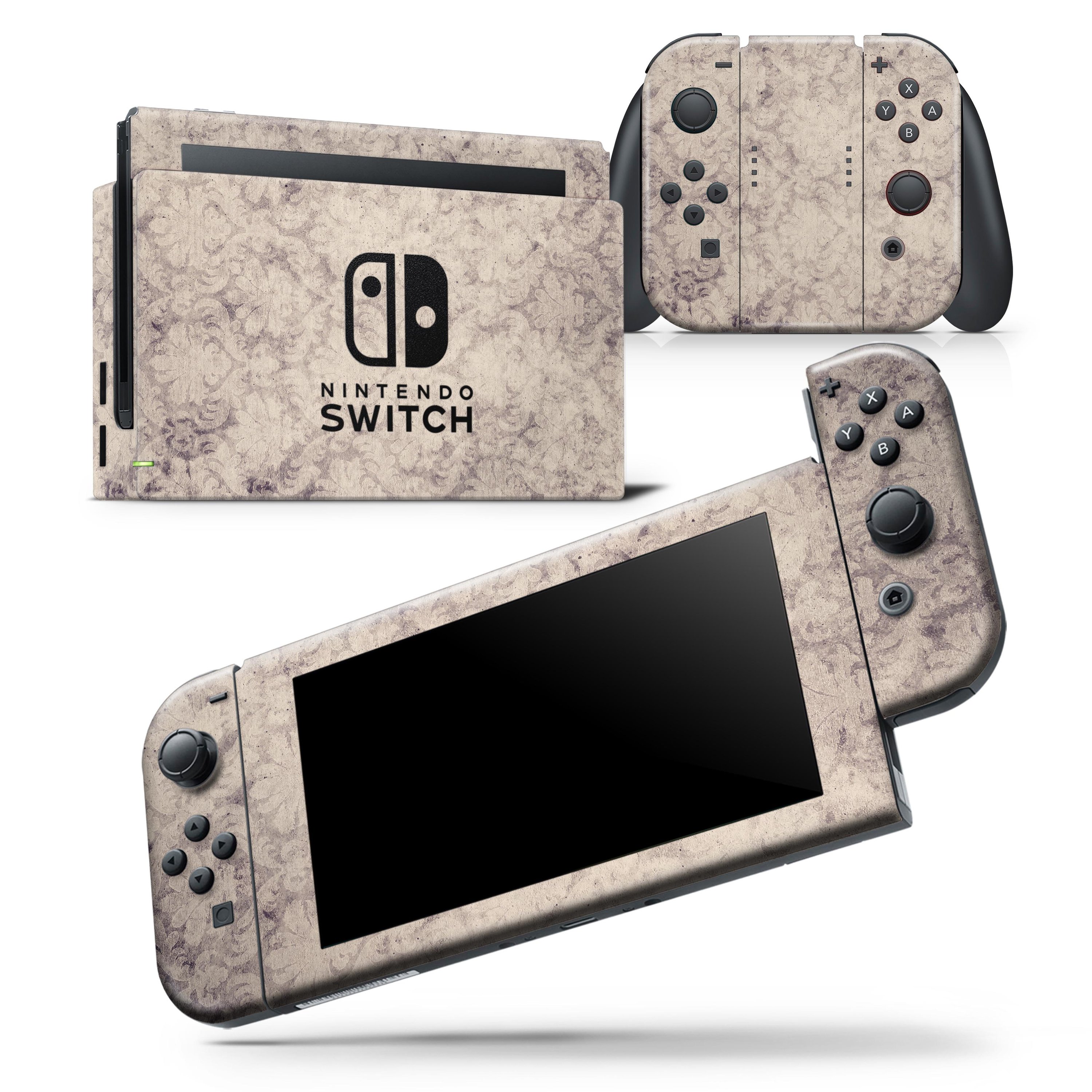 Faded Purple Damask Pattern Skin Wrap Decal for Nintendo Switch Lite, showcasing a stylish design that fits snugly on the device.