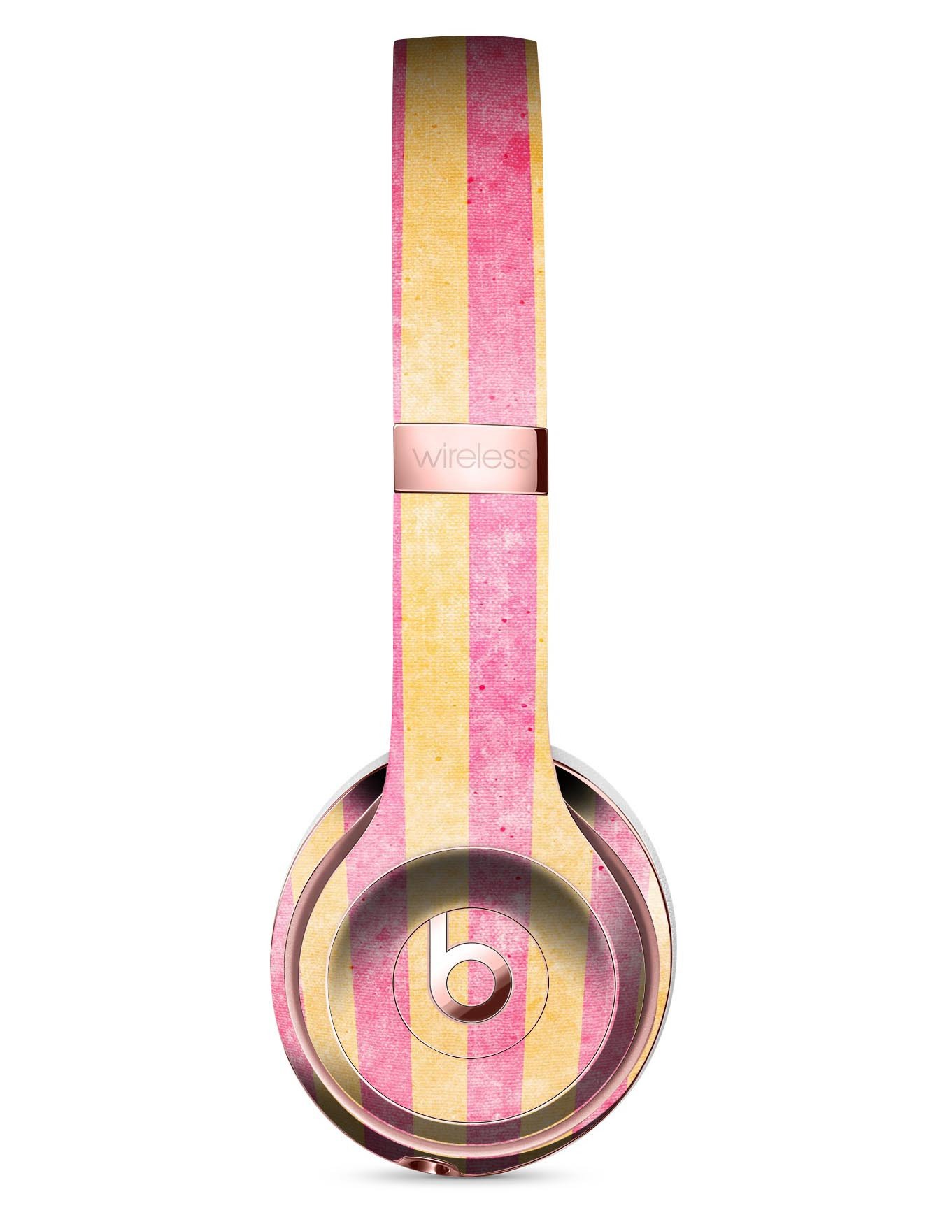 Faded Red and Mustard Vertical Stripes Skin Kit for Beats by Dre Solo 3 Wireless Headphones, showcasing vibrant colors and precise cut.