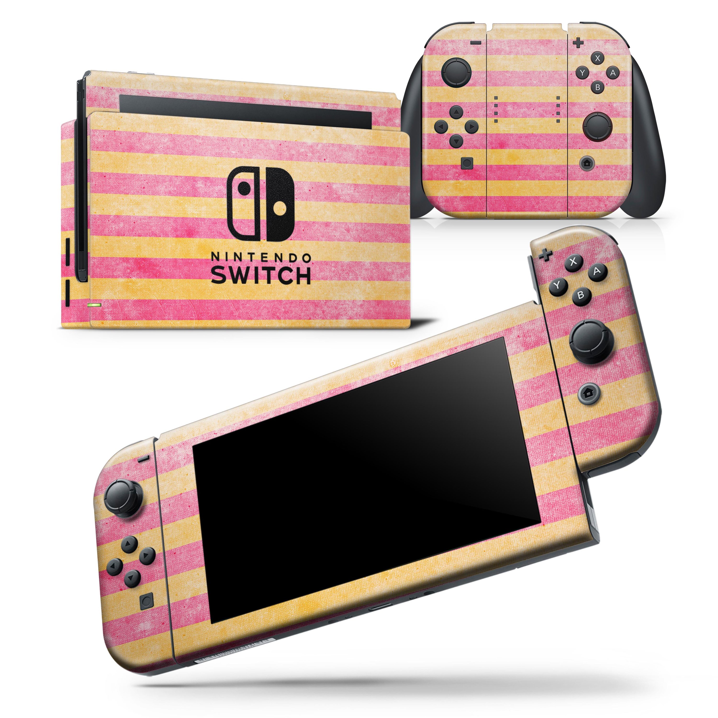 Faded Red and Mustard Vertical Stripes skin wrap decal for Nintendo Switch, showcasing vibrant colors and a sleek design.