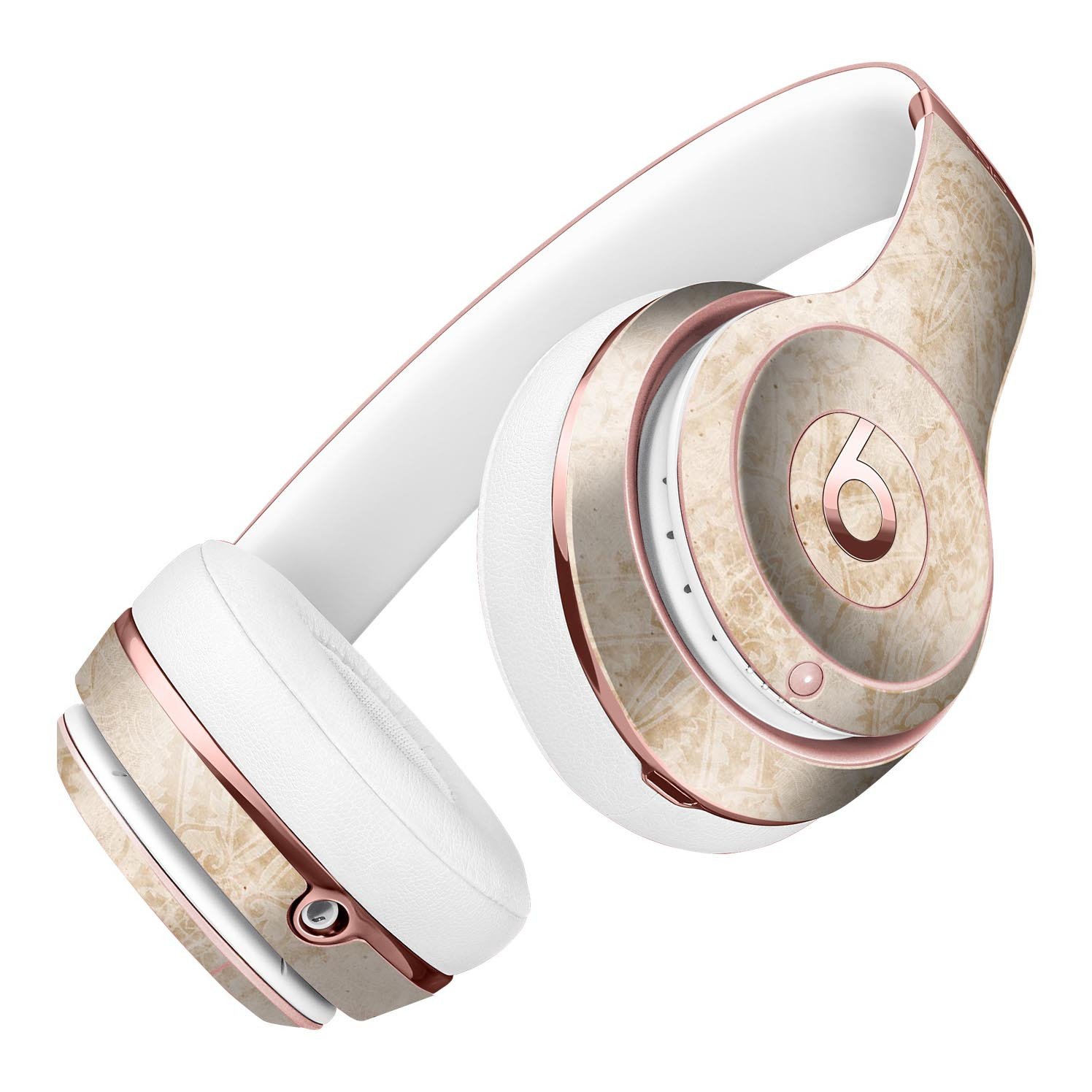 Faded Tan and Brown Ribbon Damask Pattern Skin Kit for Beats by Dre Solo 3 Wireless Headphones, showcasing stylish design and premium vinyl material.