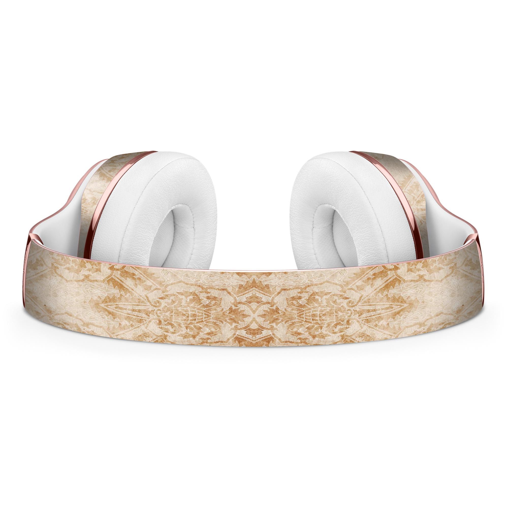 Faded Tan and Brown Ribbon Damask Pattern Skin Kit for Beats by Dre Solo 3 Wireless Headphones, showcasing stylish design and premium vinyl material.