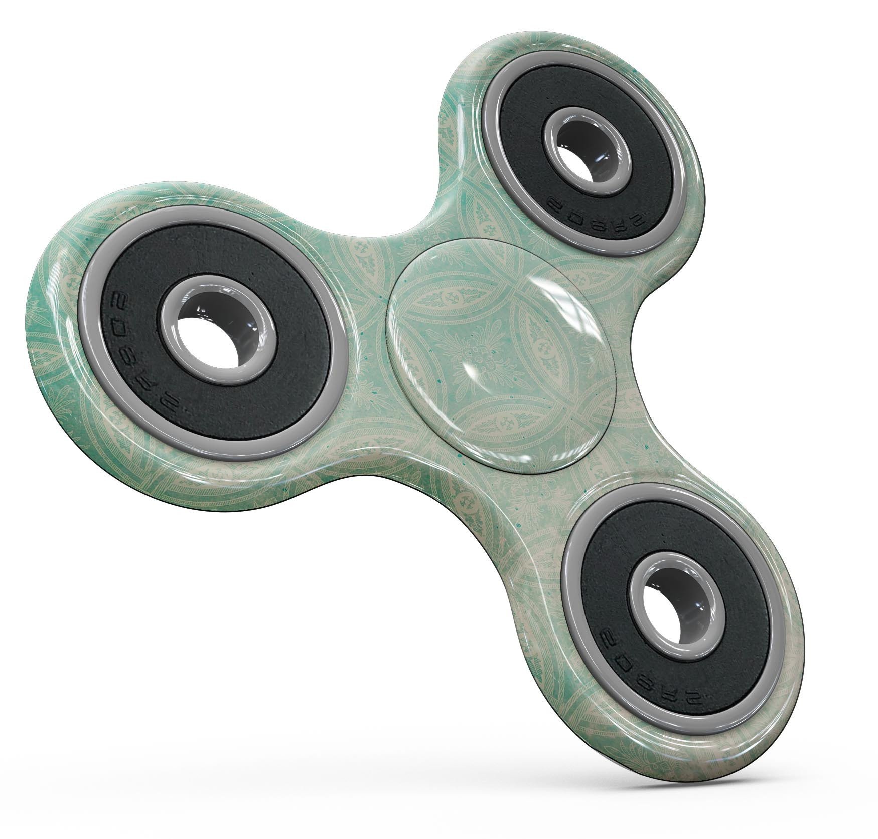 Faded teal fidget spinner skin kit featuring overlapping circles design, showcasing vibrant colors and a smooth finish.