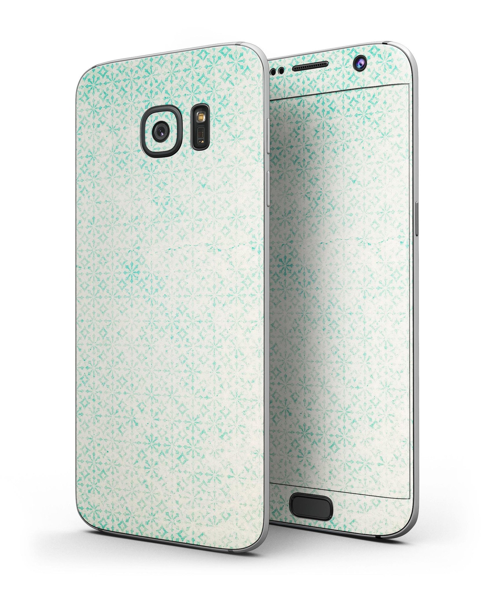 Faded Teal Snowflake Pattern skin for Samsung Galaxy S7/S7 Edge, showcasing a stylish design with full-body coverage.