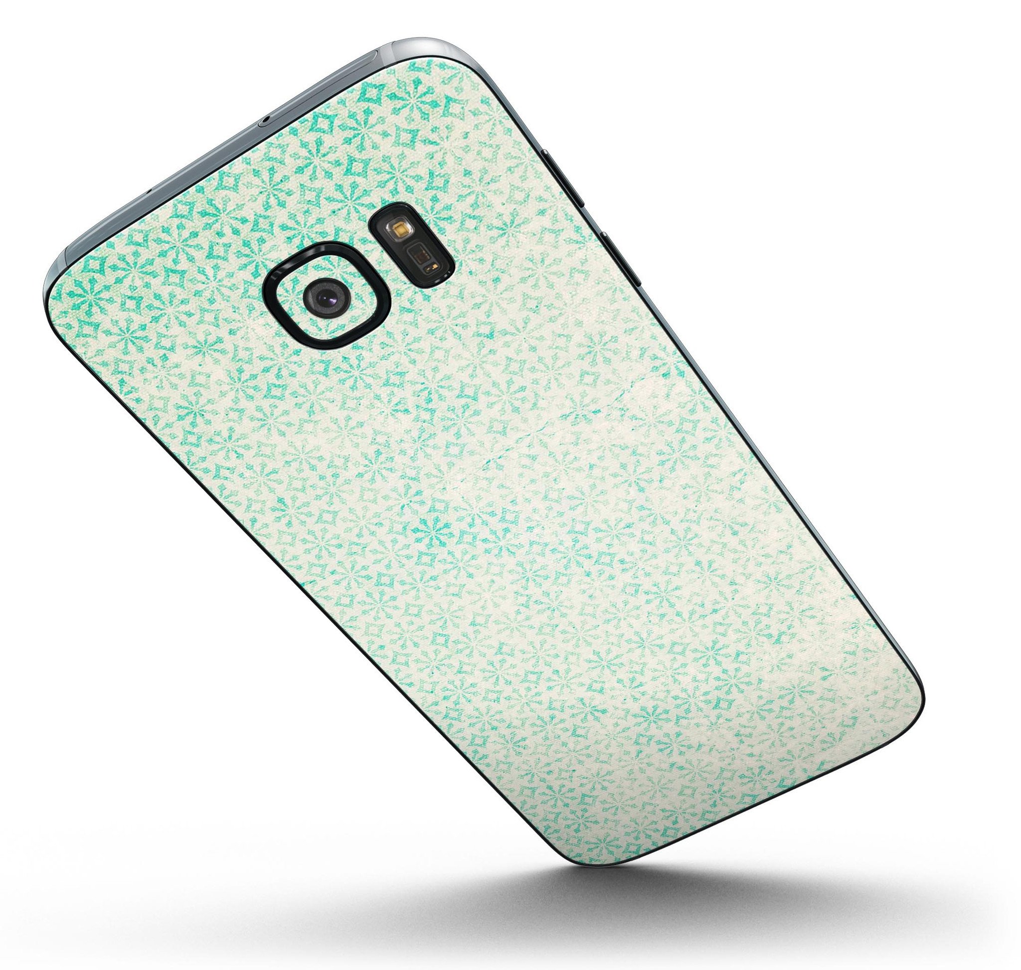 Faded Teal Snowflake Pattern skin for Samsung Galaxy S7/S7 Edge, showcasing a stylish design with full-body coverage.