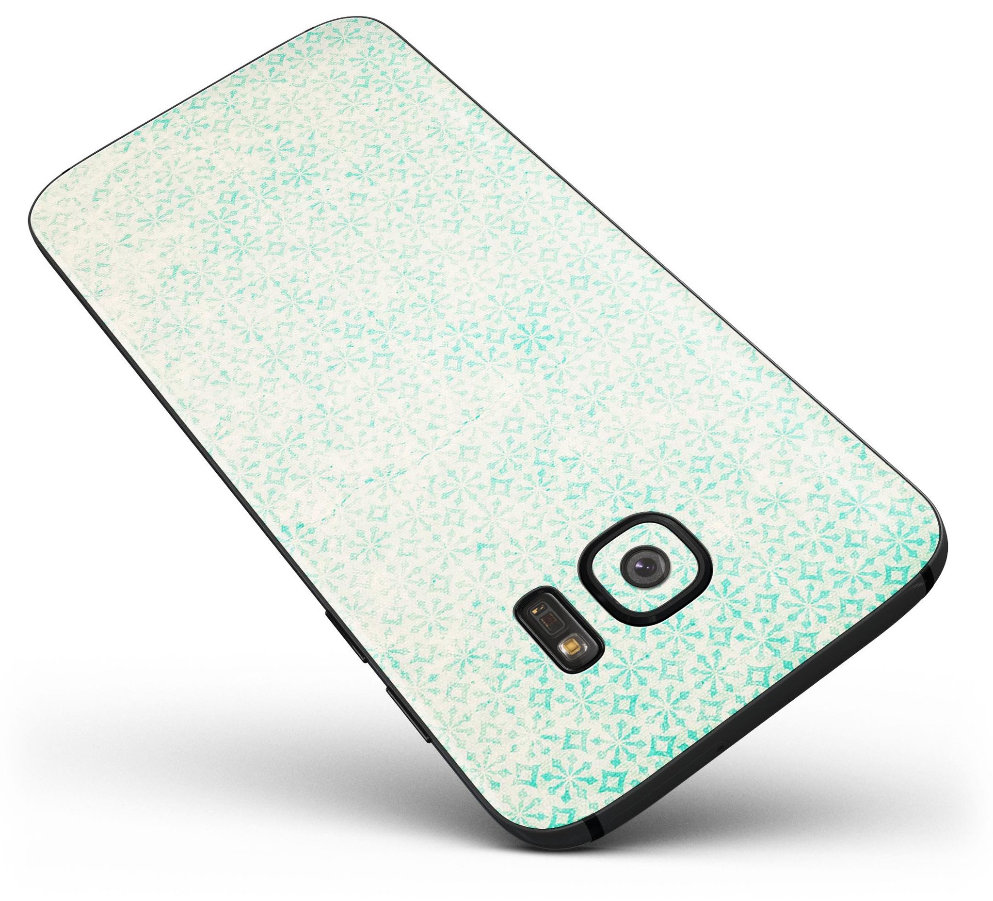 Faded Teal Snowflake Pattern skin for Samsung Galaxy S7/S7 Edge, showcasing a stylish design with full-body coverage.