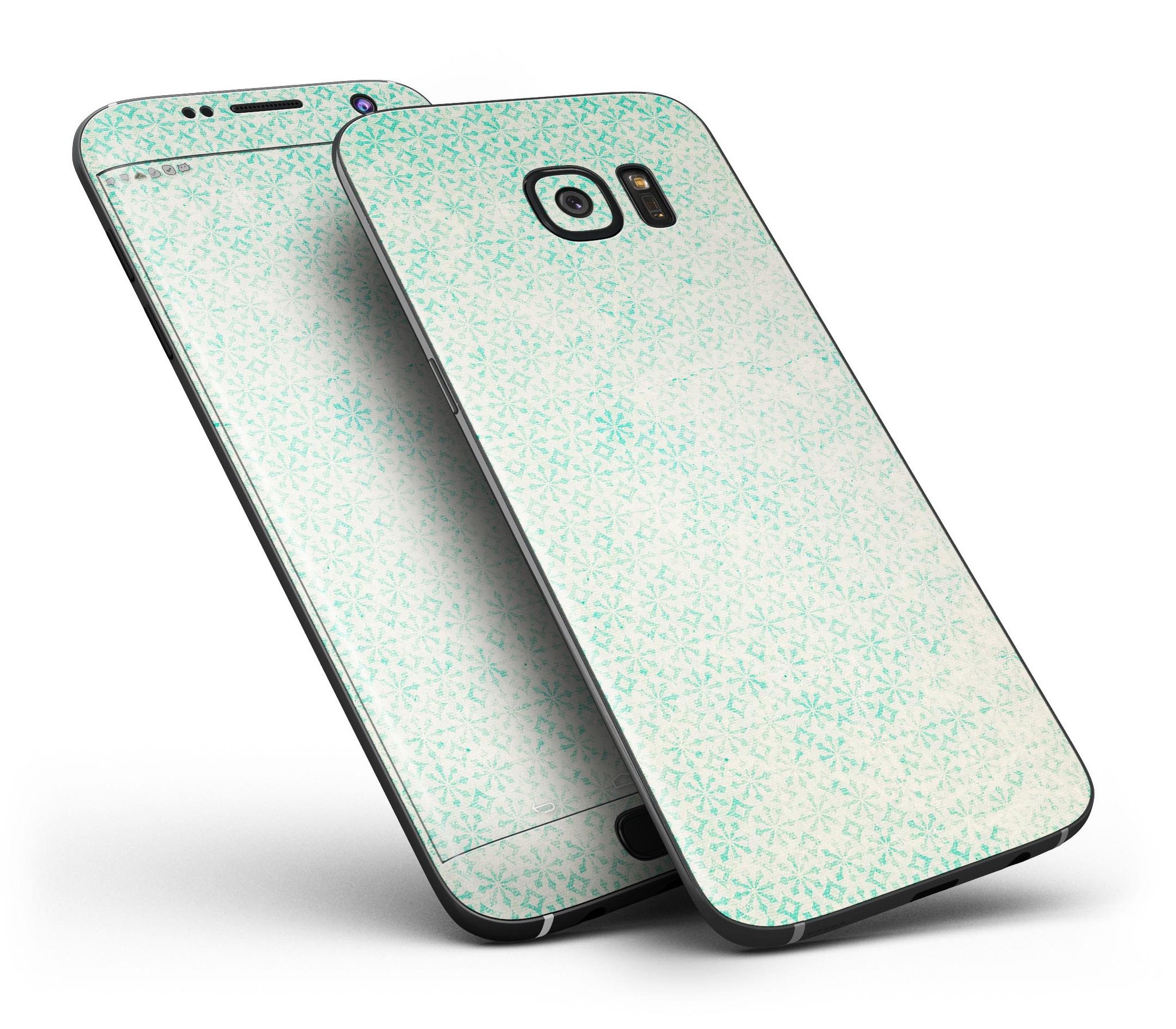 Faded Teal Snowflake Pattern skin for Samsung Galaxy S7/S7 Edge, showcasing a stylish design with full-body coverage.