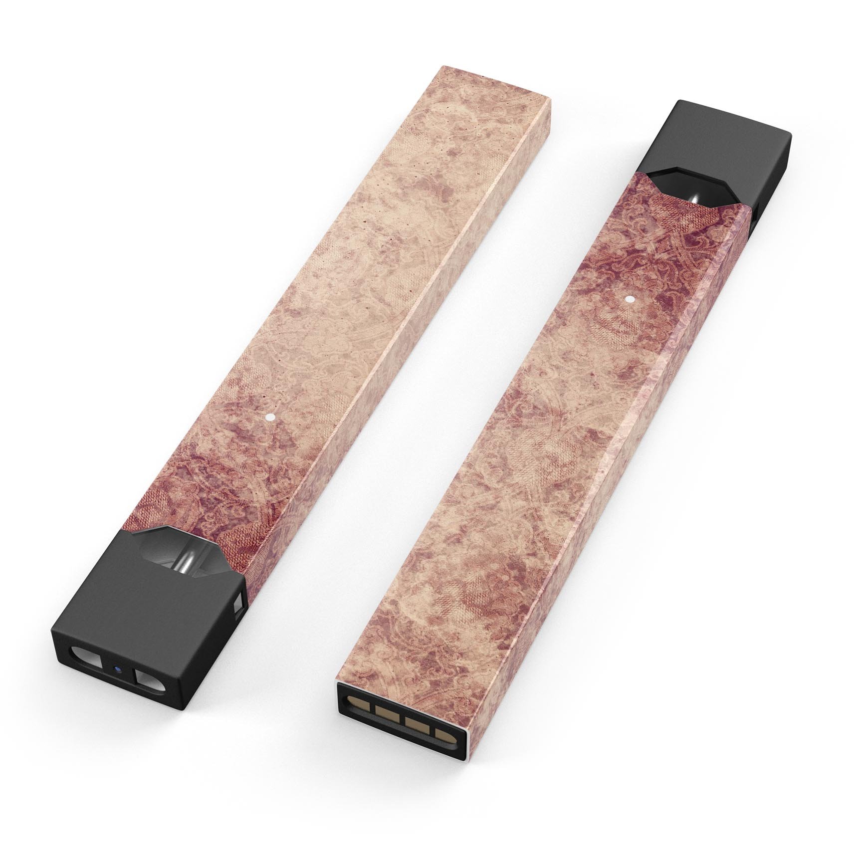 Faded Vintage Maroon Rococo Pattern decal on a JUUL vaping device, showcasing its intricate design and premium quality.