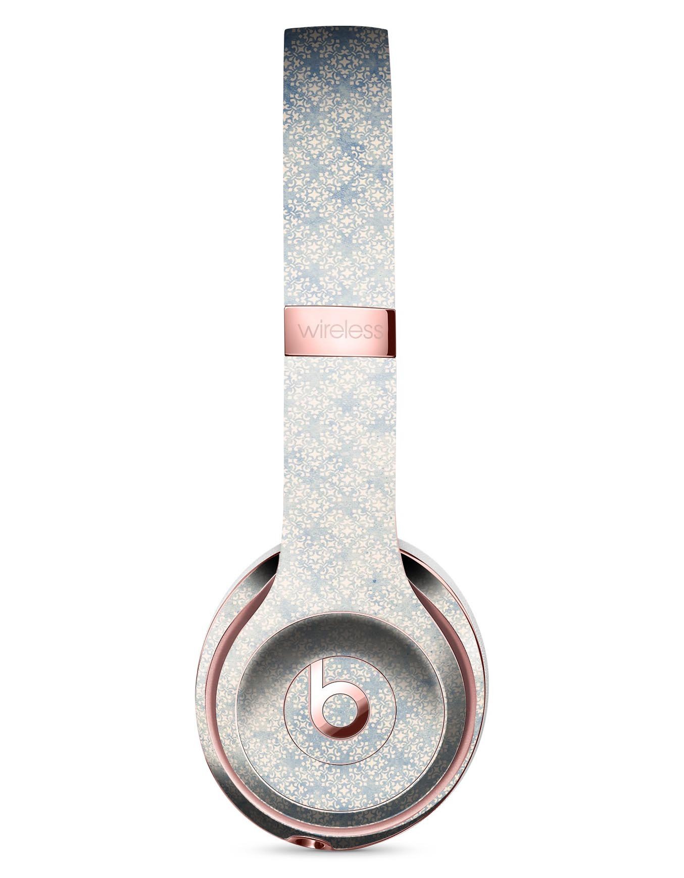 Faded White and Blue Interlocking Squares Full-Body Skin Kit for Beats by Dre Solo 3 Wireless Headphones, showcasing a stylish design.