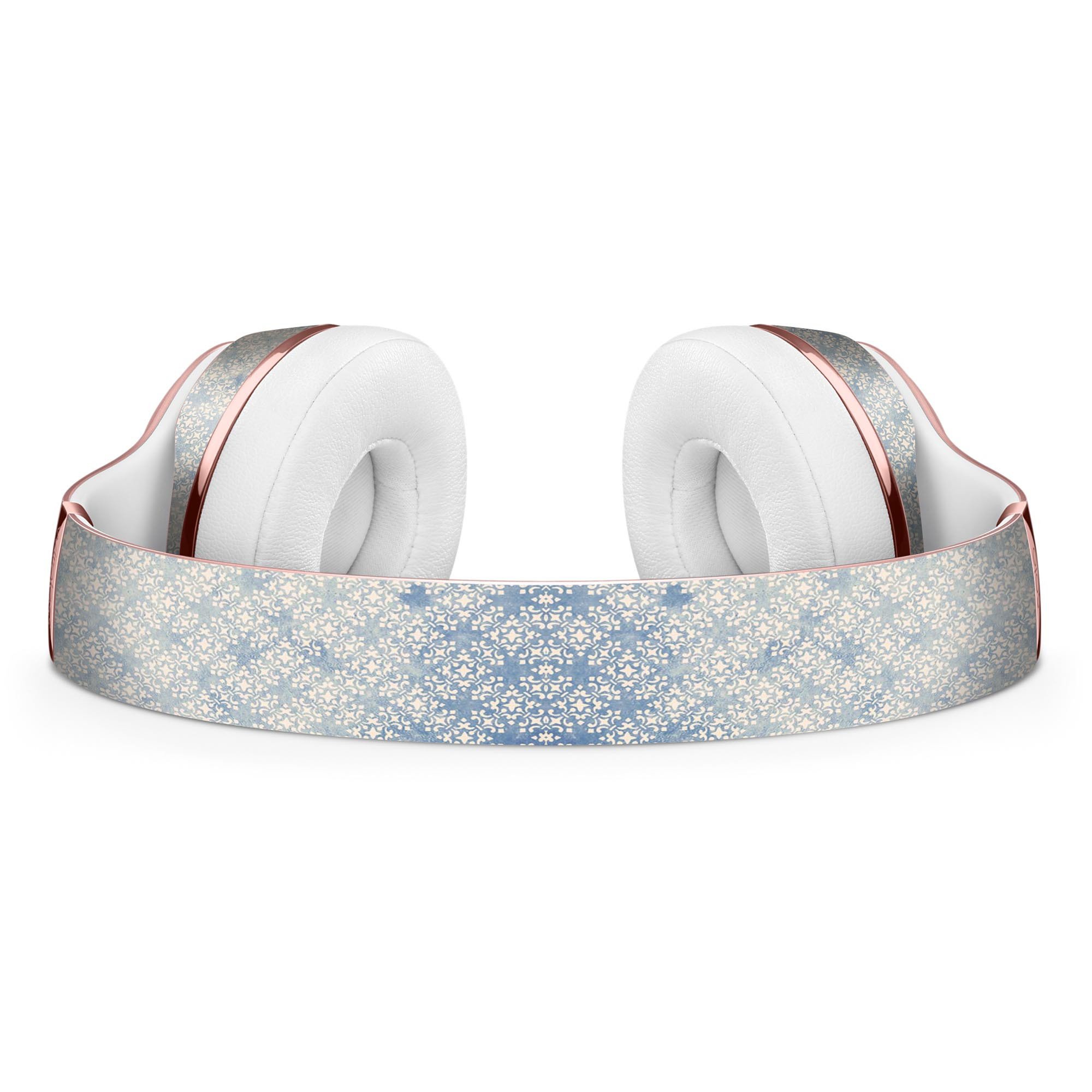 Faded White and Blue Interlocking Squares Full-Body Skin Kit for Beats by Dre Solo 3 Wireless Headphones, showcasing a stylish design.