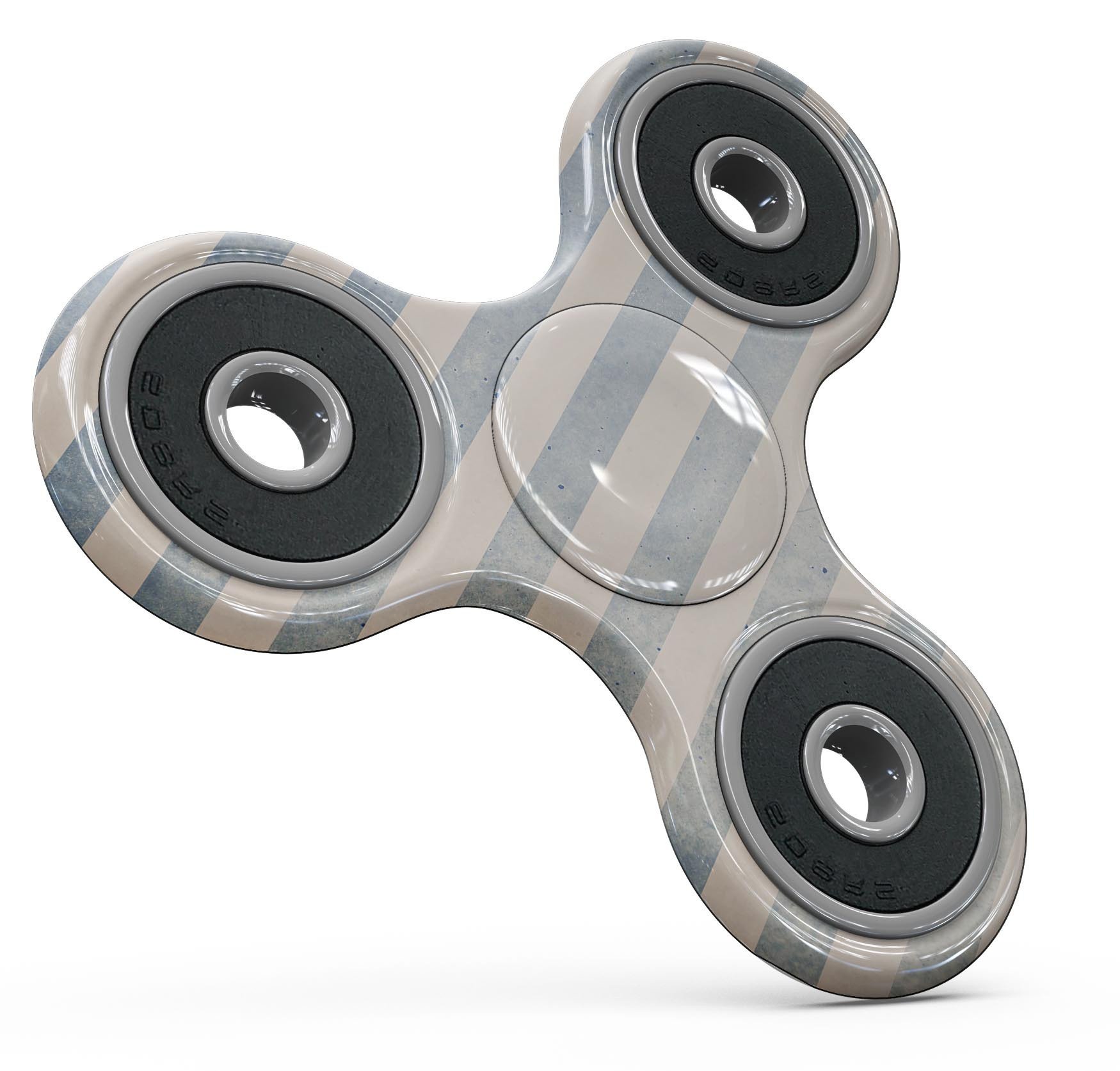 Faded White and Blue Vertical Stripes Full-Body Fidget Spinner skin showcasing a stylish design and premium vinyl material.