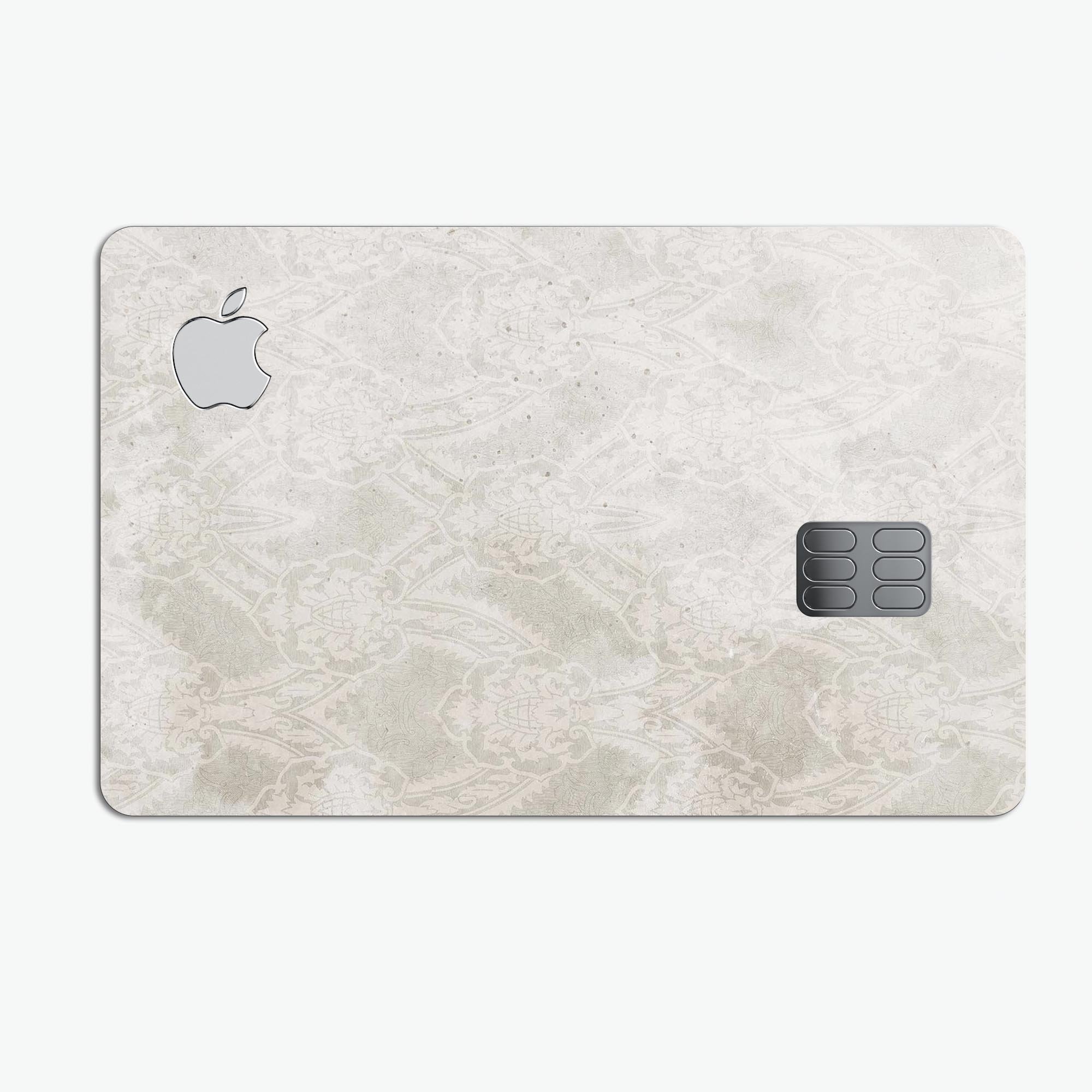 Faded White and Gray Royal Pattern skin for Apple Card, showcasing its premium vinyl material and stylish design.