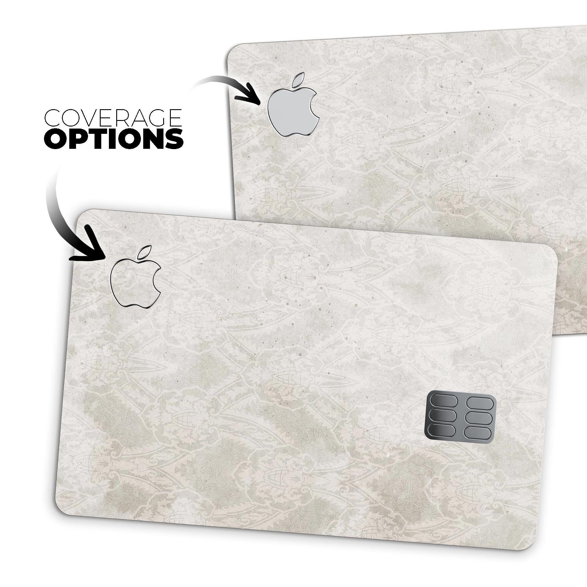 Faded White and Gray Royal Pattern skin for Apple Card, showcasing its premium vinyl material and stylish design.