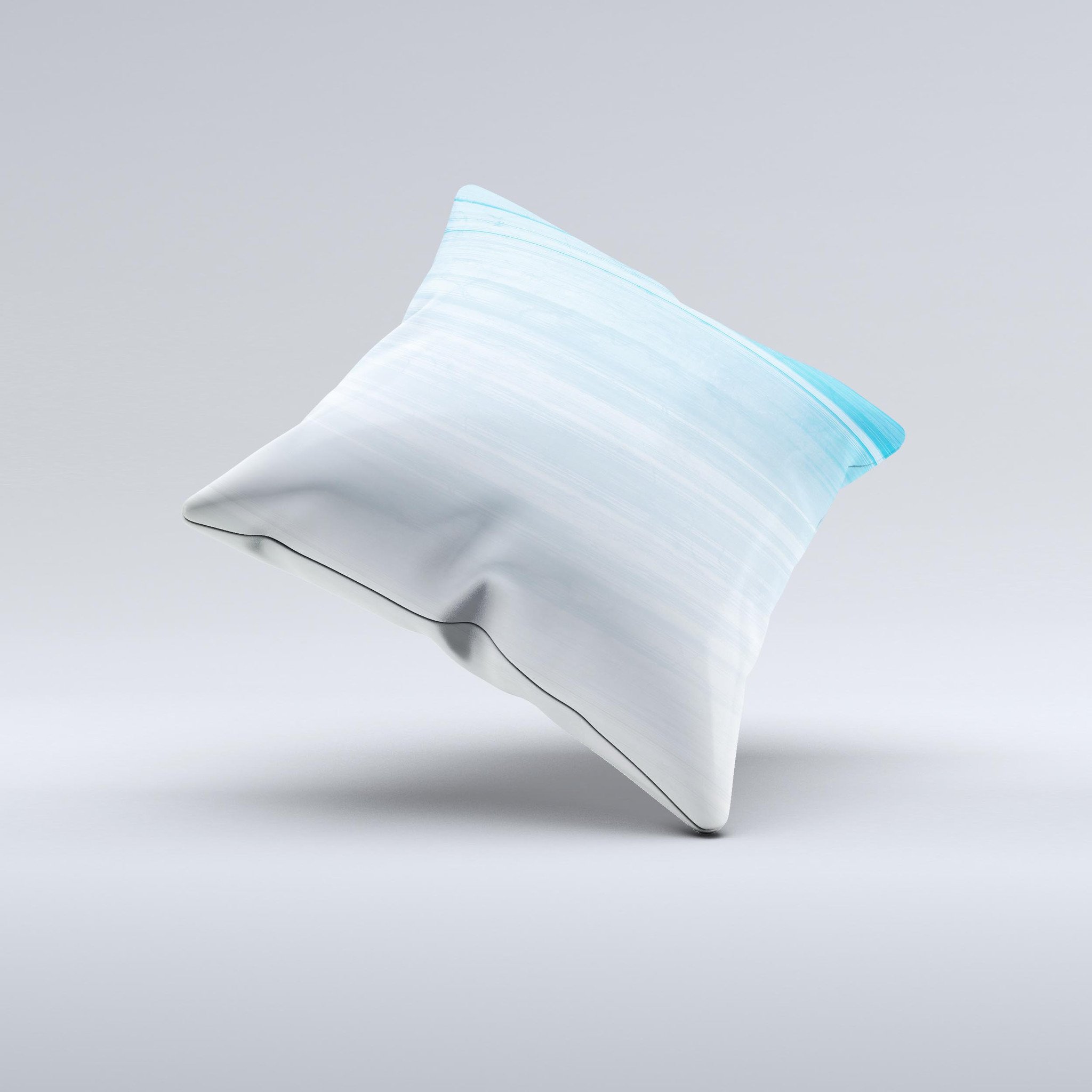 Fading Light Blue Streaks ink-Fuzed Decorative Throw Pillow showcasing unique hand-produced design and high-quality fabric.