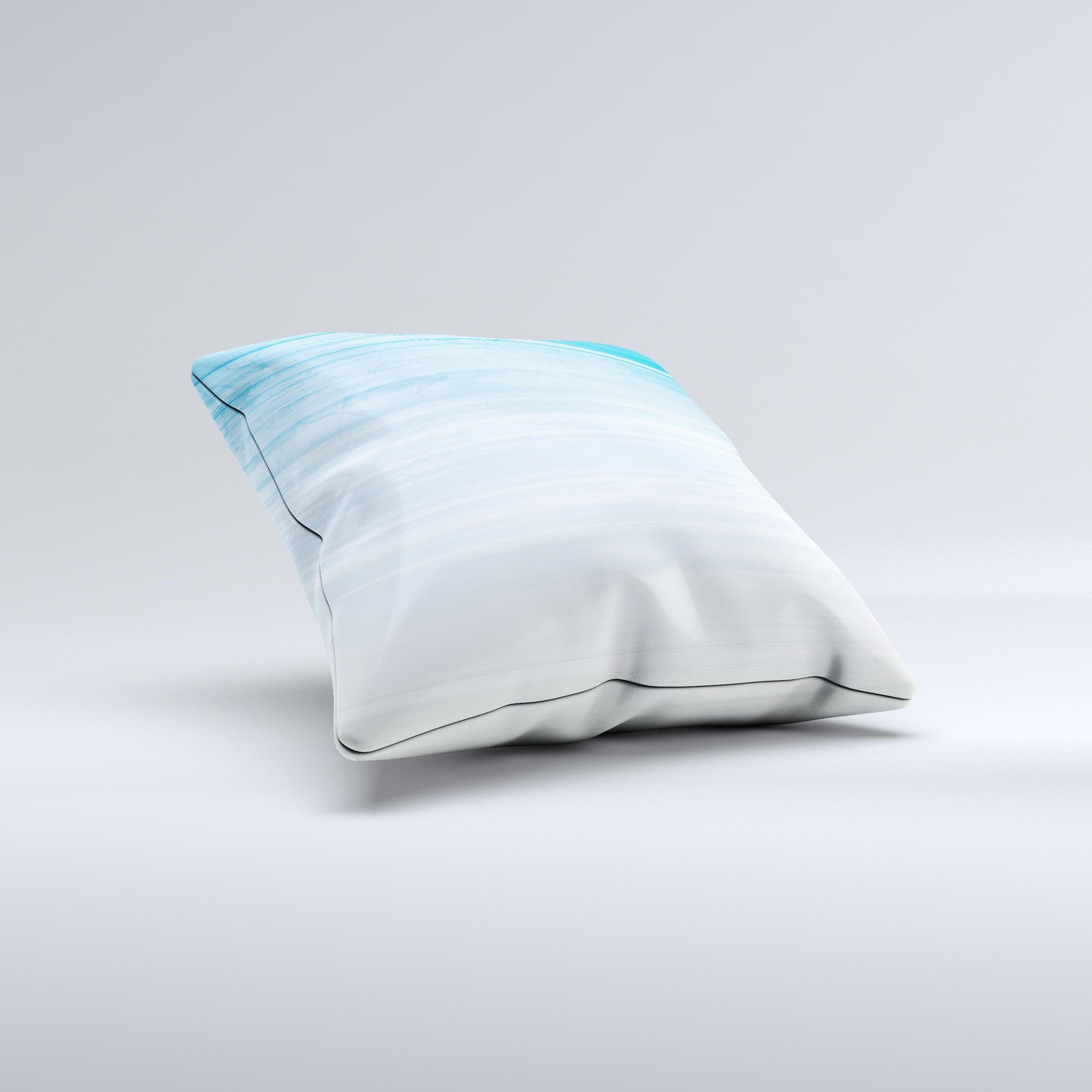 Fading Light Blue Streaks ink-Fuzed Decorative Throw Pillow showcasing unique hand-produced design and high-quality fabric.