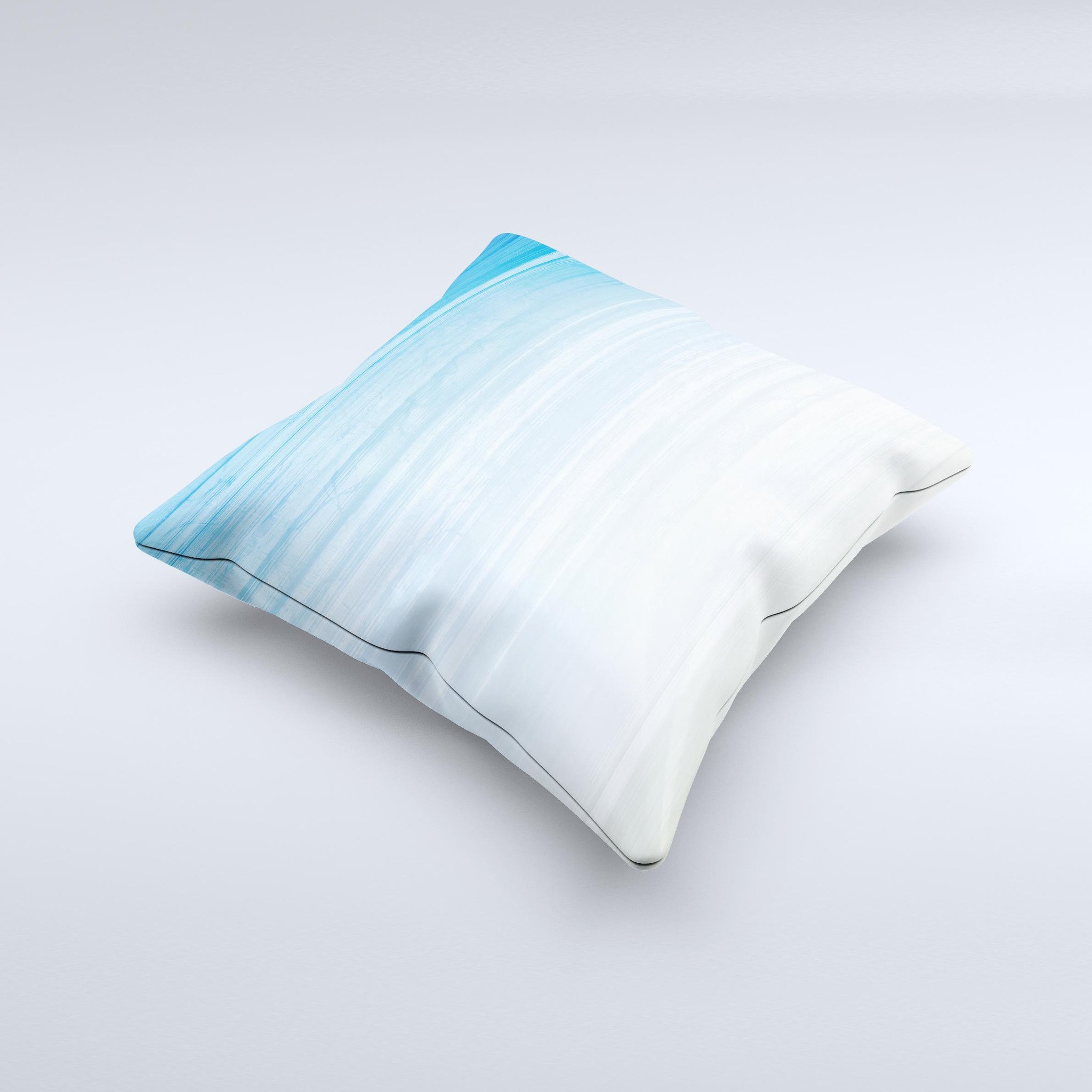 Fading Light Blue Streaks ink-Fuzed Decorative Throw Pillow showcasing unique hand-produced design and high-quality fabric.