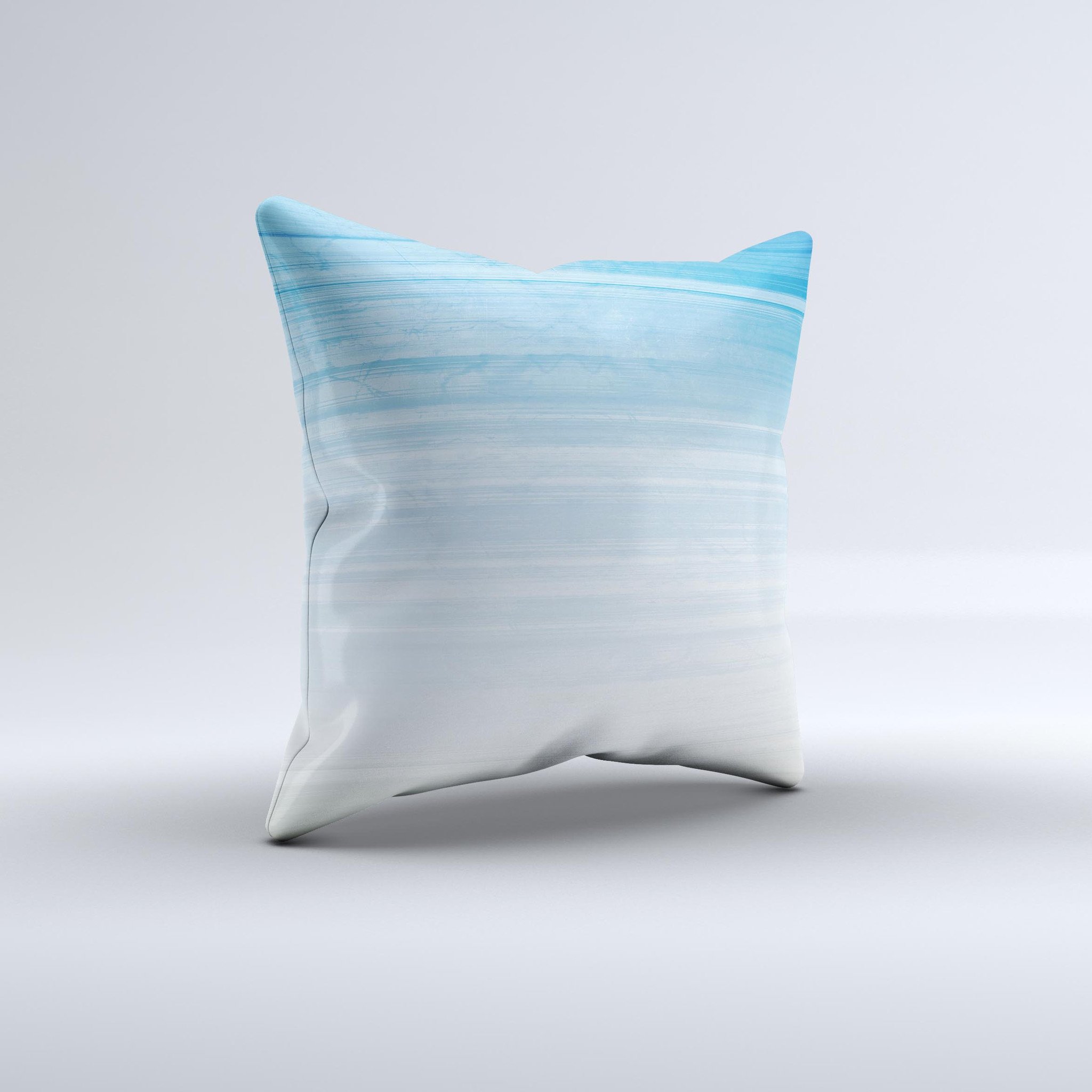 Fading Light Blue Streaks ink-Fuzed Decorative Throw Pillow showcasing unique hand-produced design and high-quality fabric.