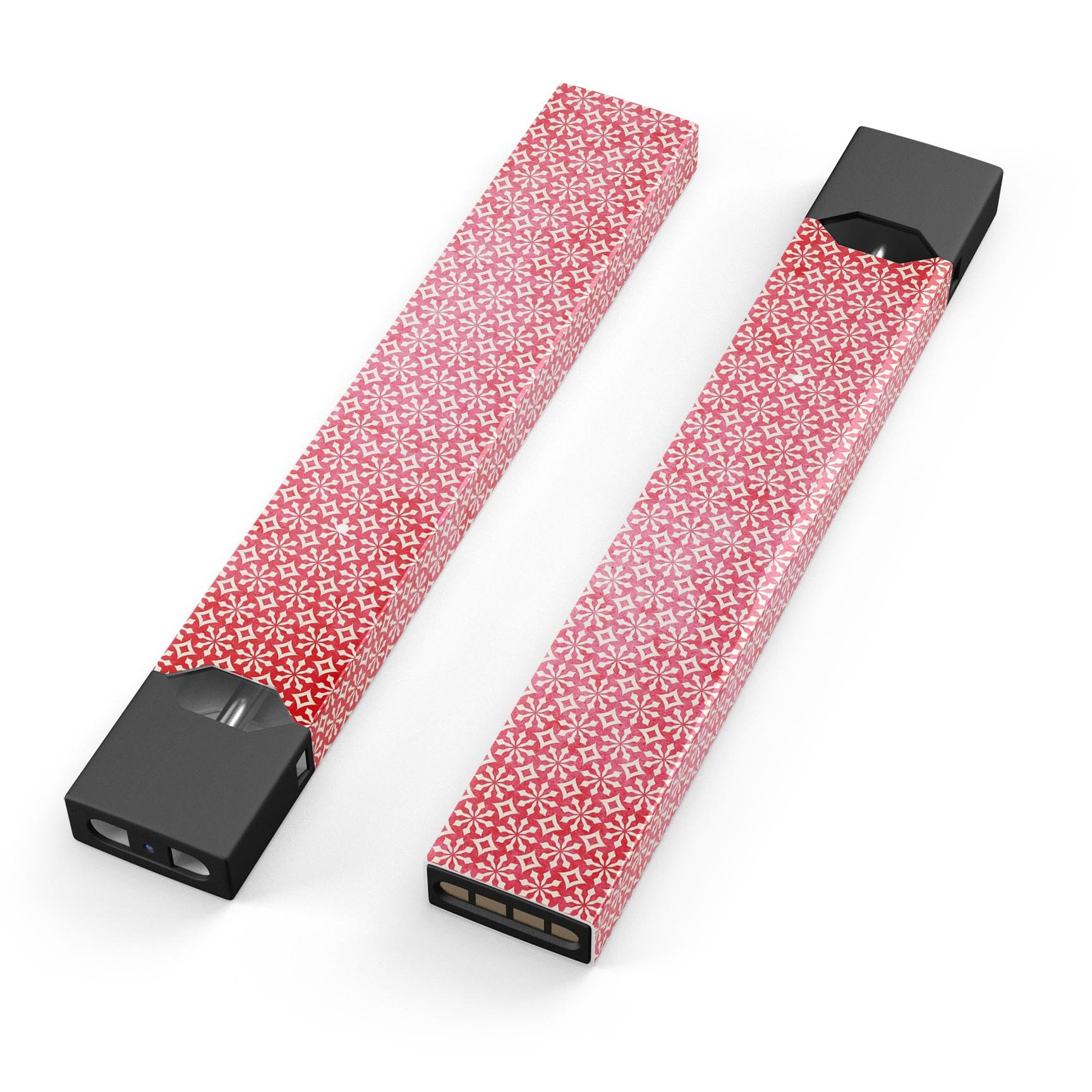 Fading Red and White Snowflake Pattern decal for JUUL vaping device, showcasing a stylish design and premium quality.