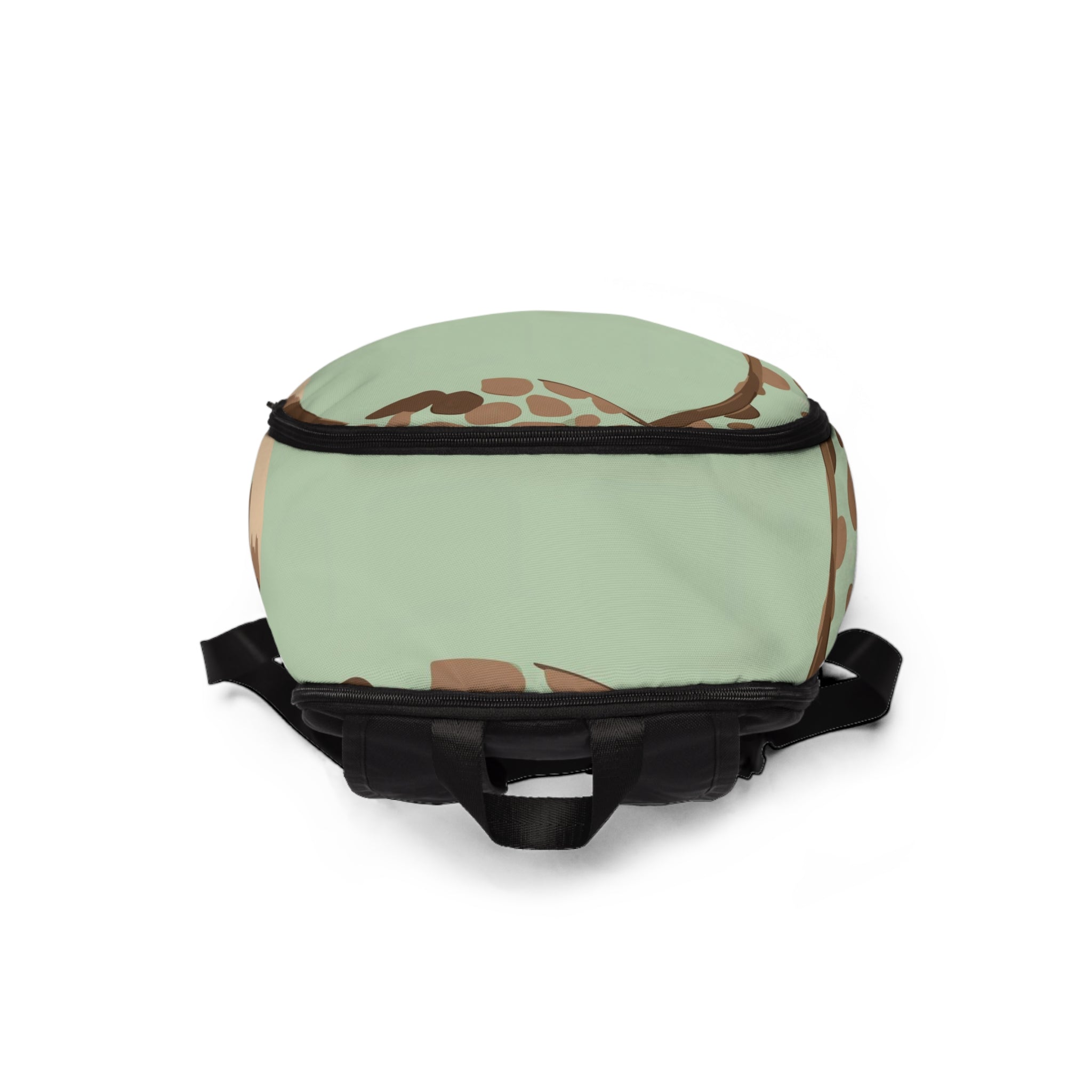 Fashion Backpack in waterproof green beige spotted print, featuring adjustable straps and trendy design.