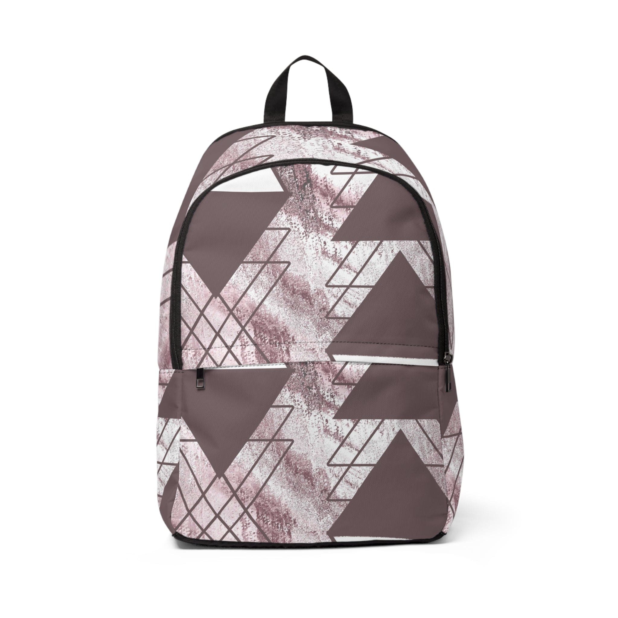Fashion Backpack in Mauve Rose and White with Triangular Colorblock design, showcasing its stylish and waterproof features.