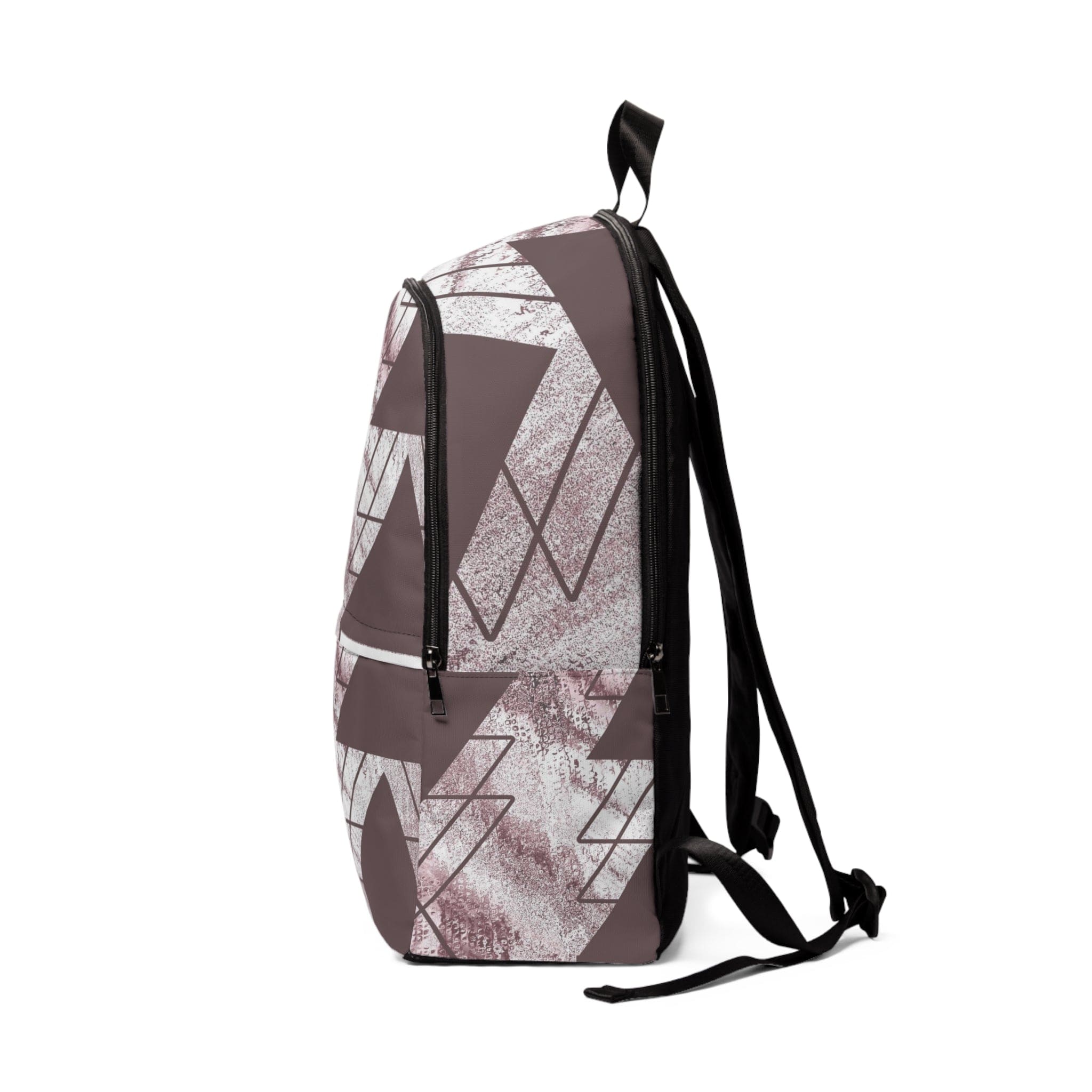 Fashion Backpack in Mauve Rose and White with Triangular Colorblock design, showcasing its stylish and waterproof features.