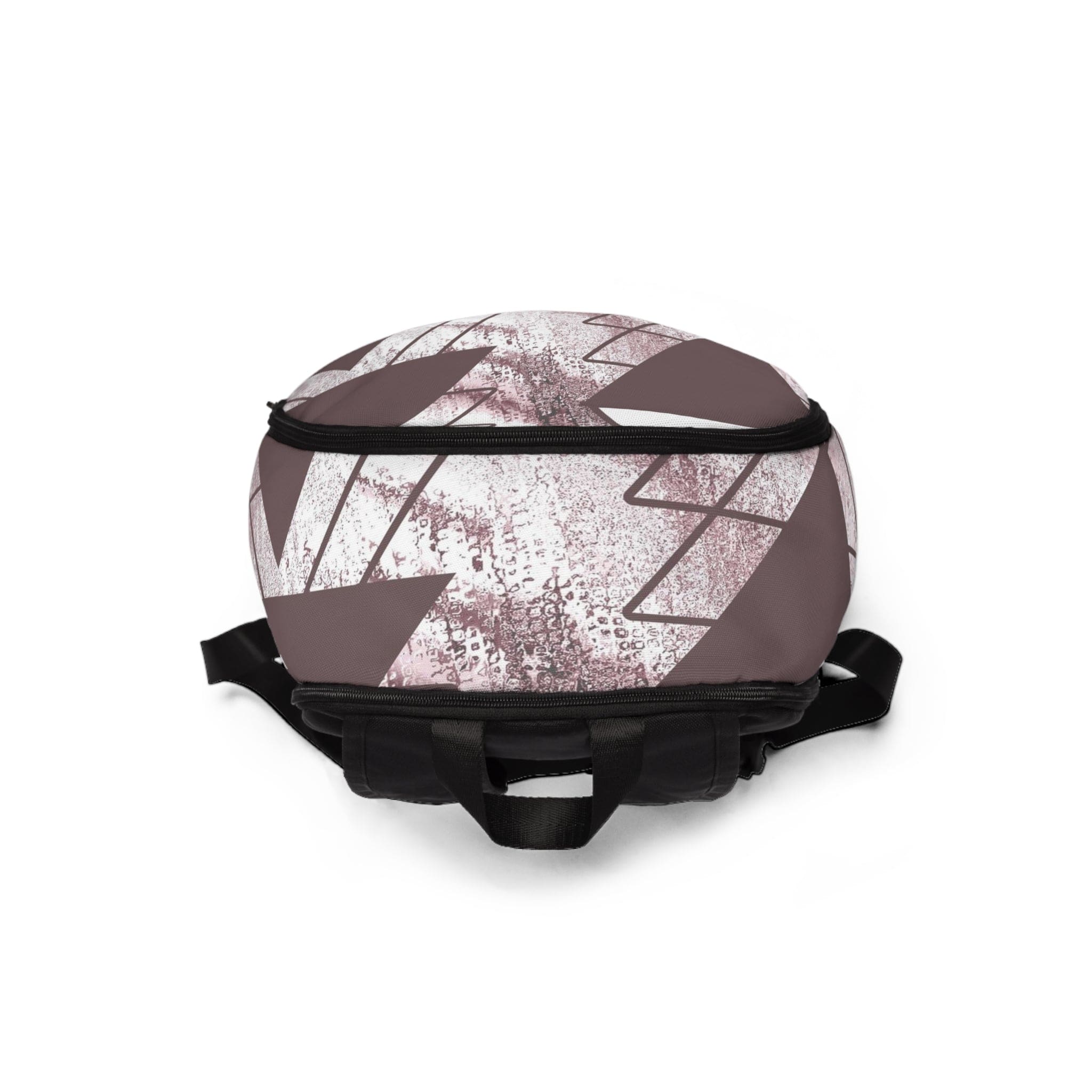 Fashion Backpack in Mauve Rose and White with Triangular Colorblock design, showcasing its stylish and waterproof features.