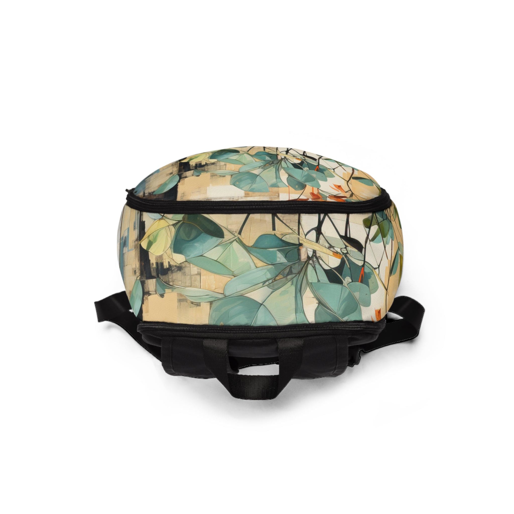 Fashion Backpack featuring a rustic botanical plants design, made from waterproof nylon, showcasing adjustable straps and spacious compartments.