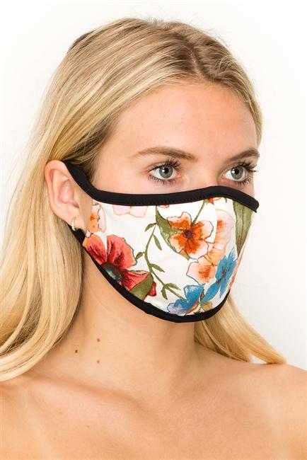 FASHION MASK 101-FL3-WHITE featuring a floral design, double-layered, contoured fit, ideal for comfort and protection.
