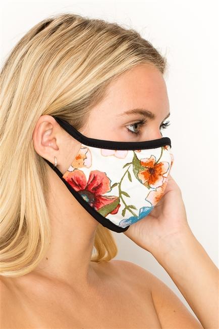FASHION MASK 101-FL3-WHITE featuring a floral design, double-layered, contoured fit, ideal for comfort and protection.
