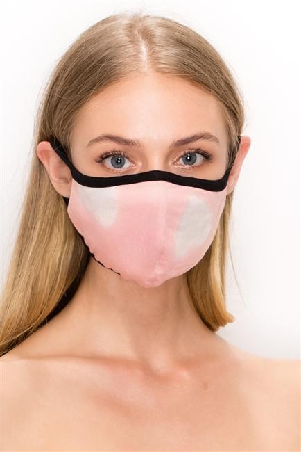 FASHION MASK 101-HT-PINK featuring a heart print design, double-layered for comfort and protection, packaged in a zip lock bag.
