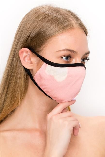 FASHION MASK 101-HT-PINK featuring a heart print design, double-layered for comfort and protection, packaged in a zip lock bag.