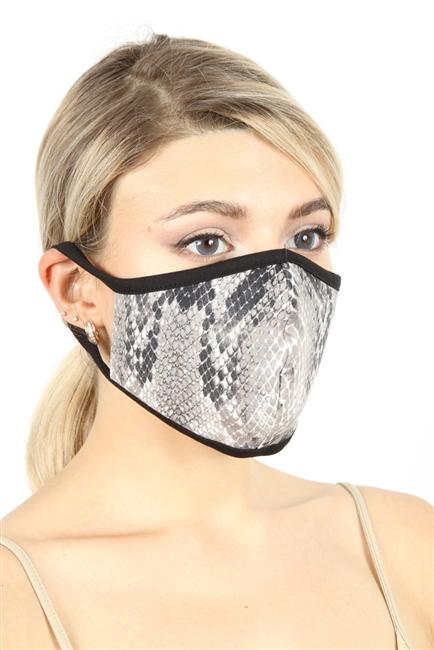 FASHION MASK 101-SNAKE featuring a stylish snake print design, double-layered for comfort and protection.